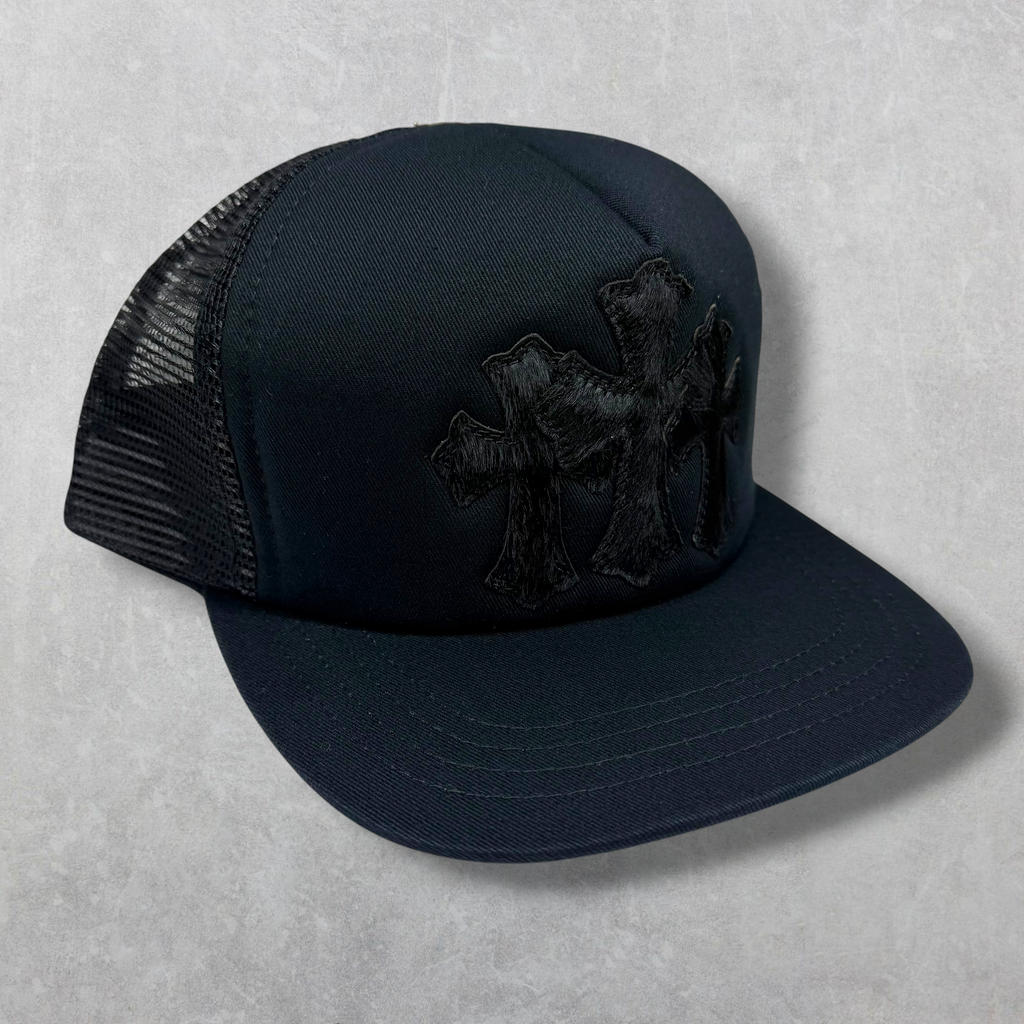 Chrome Hearts Black Pony Hair Cemetery Cross Trucker