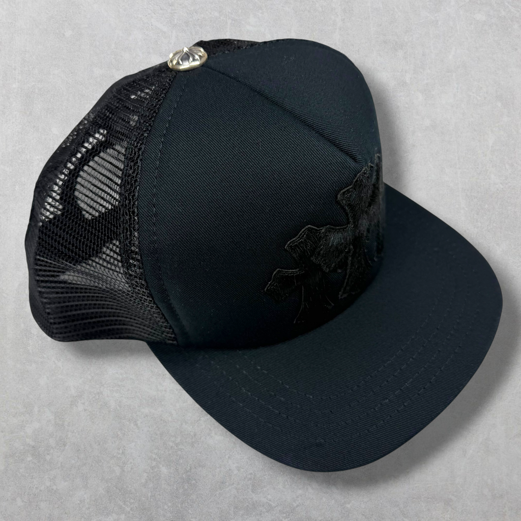 Chrome Hearts Black Pony Hair Cemetery Cross Trucker