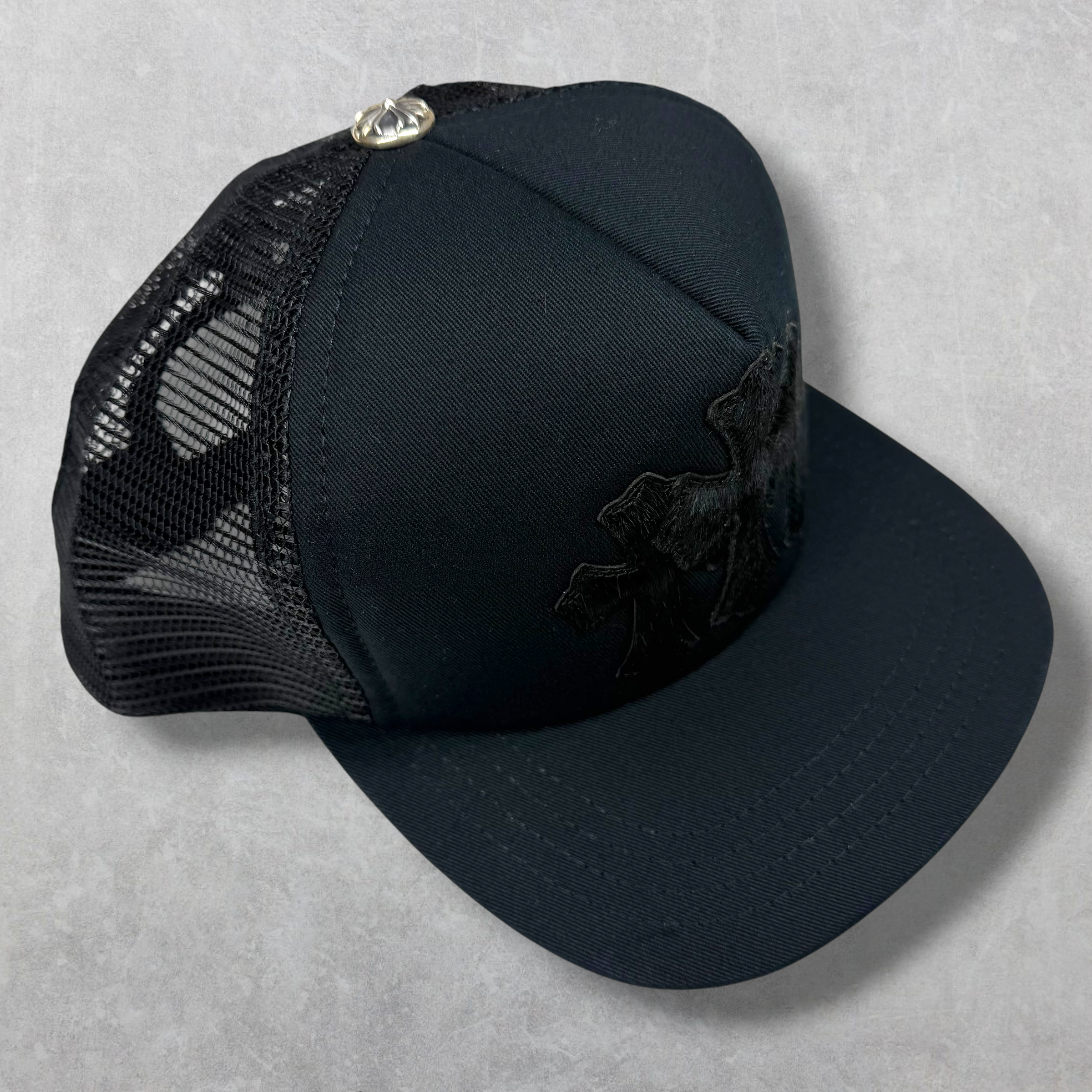 Chrome Hearts Black Pony Hair Cemetery Cross Trucker