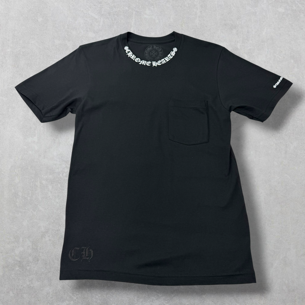 Chrome Hearts White Neck Logo Black Tee S