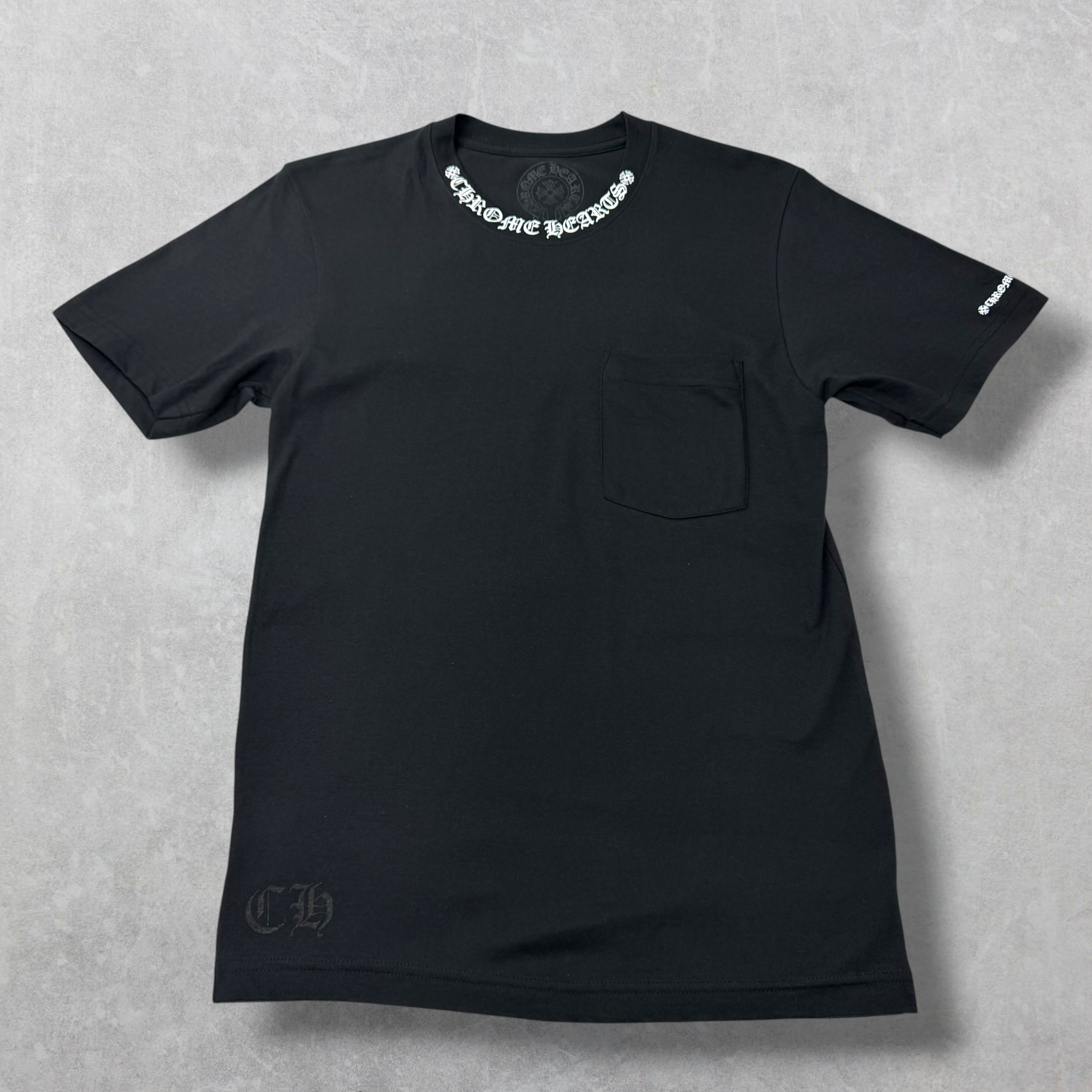 Chrome Hearts White Neck Logo Black Tee S
