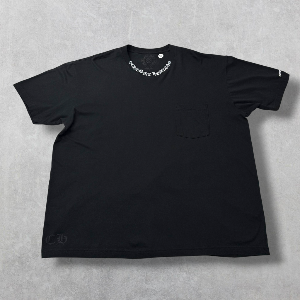 Chrome Hearts White Neck Logo Black Tee XXL