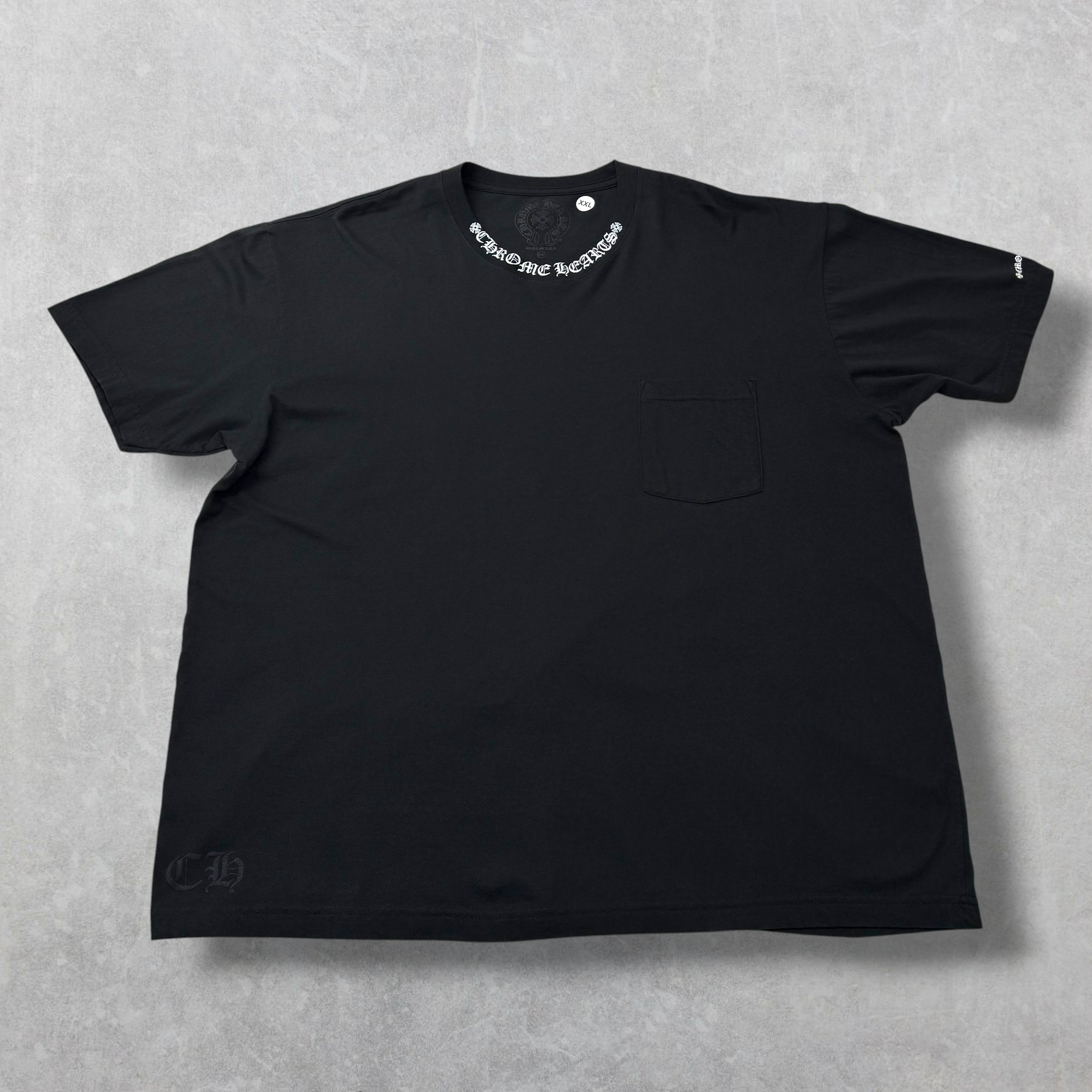 Chrome Hearts White Neck Logo Black Tee XXL