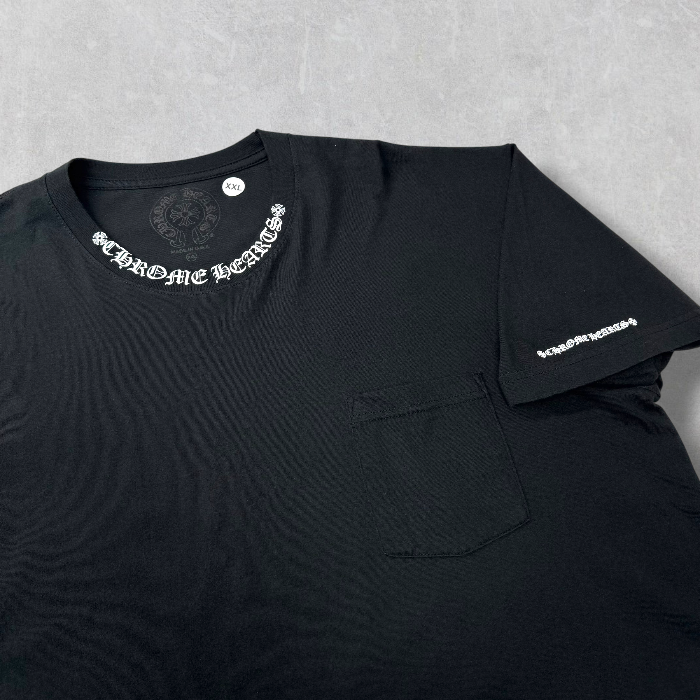 Chrome Hearts White Neck Logo Black Tee XXL