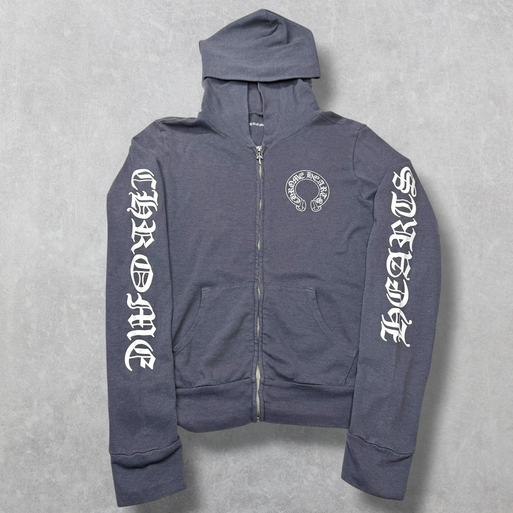 Vintage Chrome Hearts T Bar Grey Zip Up Hoodie S