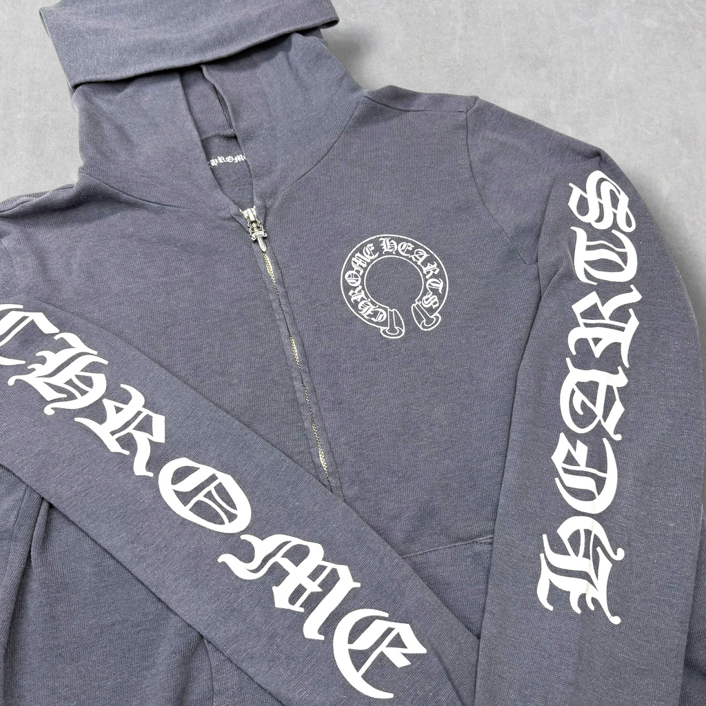 Vintage Chrome Hearts T Bar Grey Zip Up Hoodie S