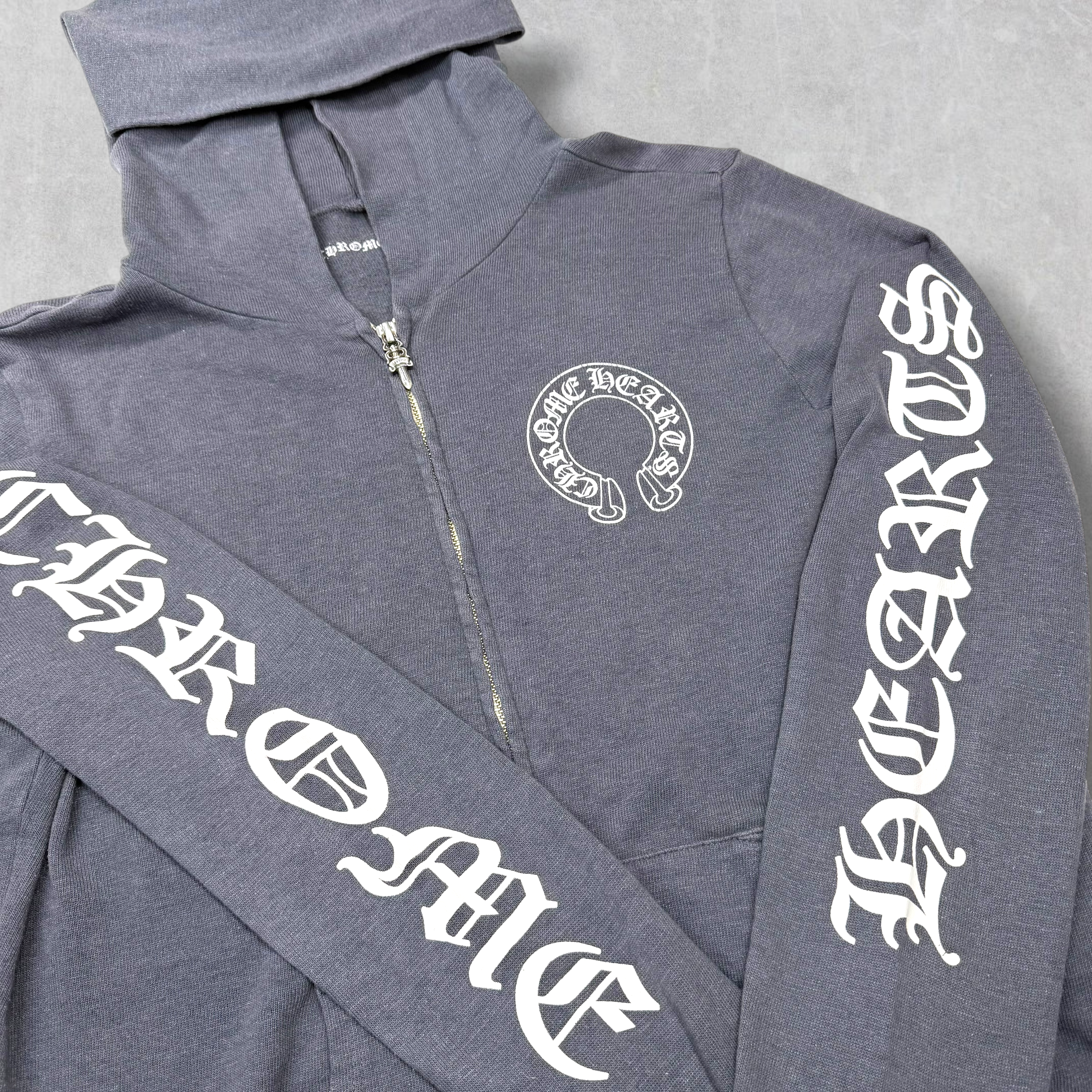 Vintage Chrome Hearts T Bar Grey Zip Up Hoodie S