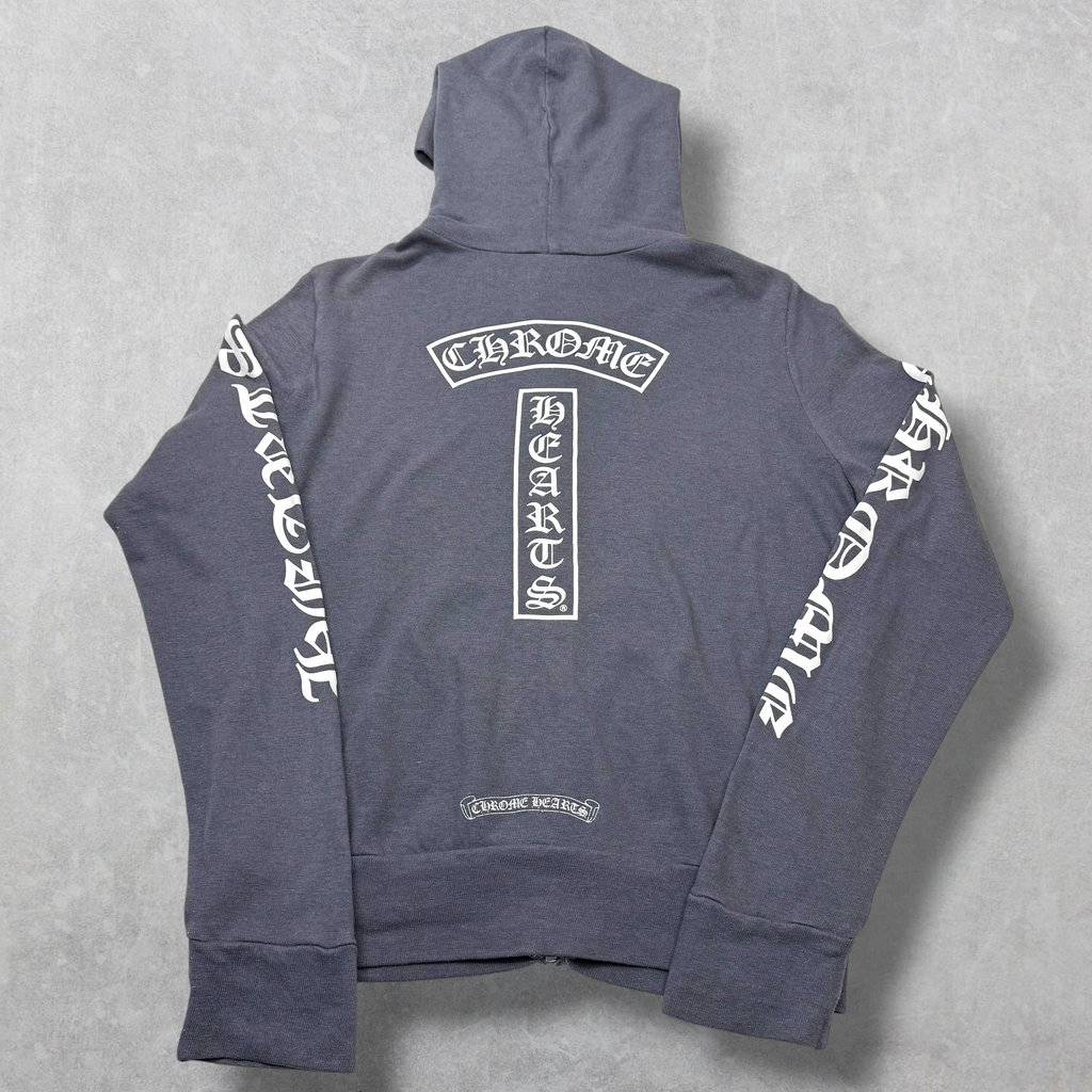 Vintage Chrome Hearts T Bar Grey Zip Up Hoodie S