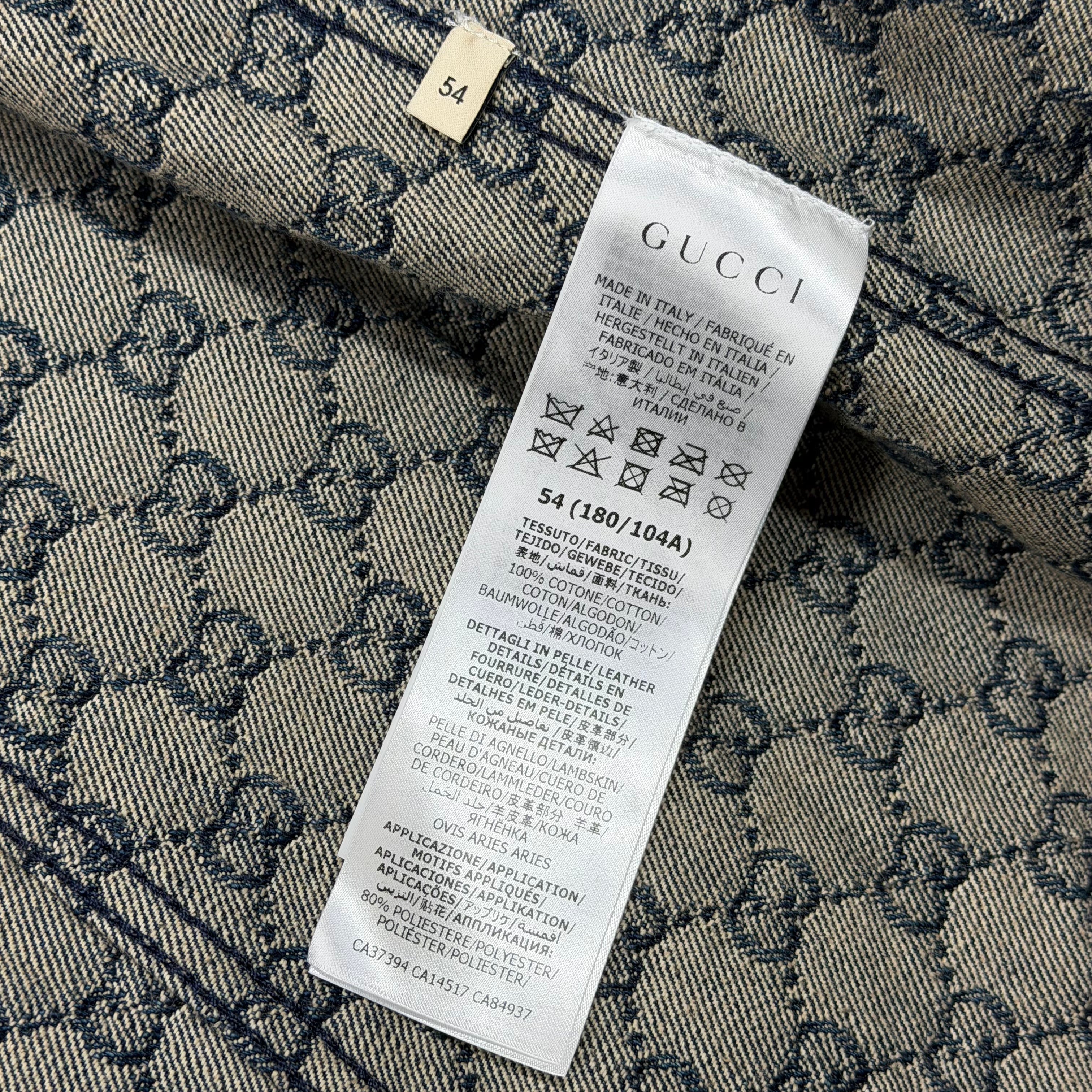 Gucci GG Monogram Denim Jacket w/ Leather Trim 54 (XL)