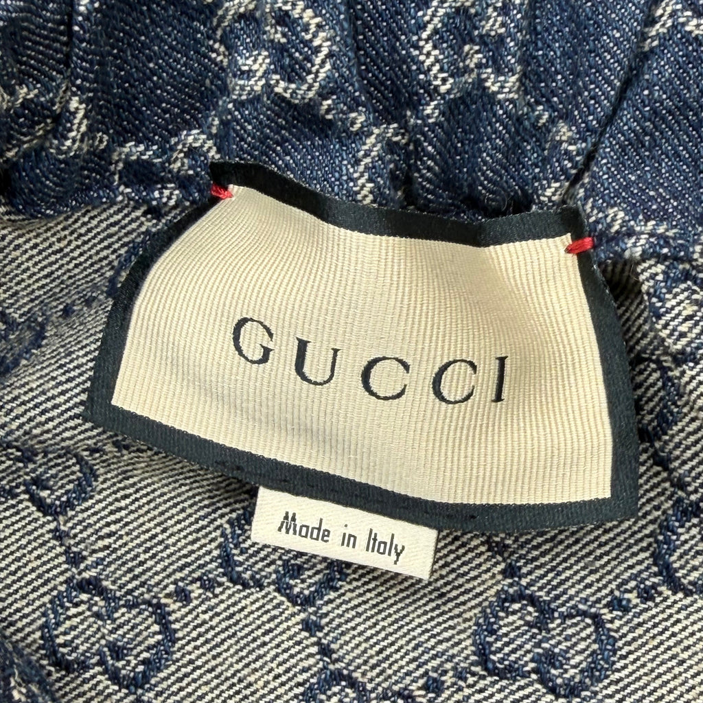 Gucci GG Monogram Denim Shorts W/ Leather Trim 48 (M)