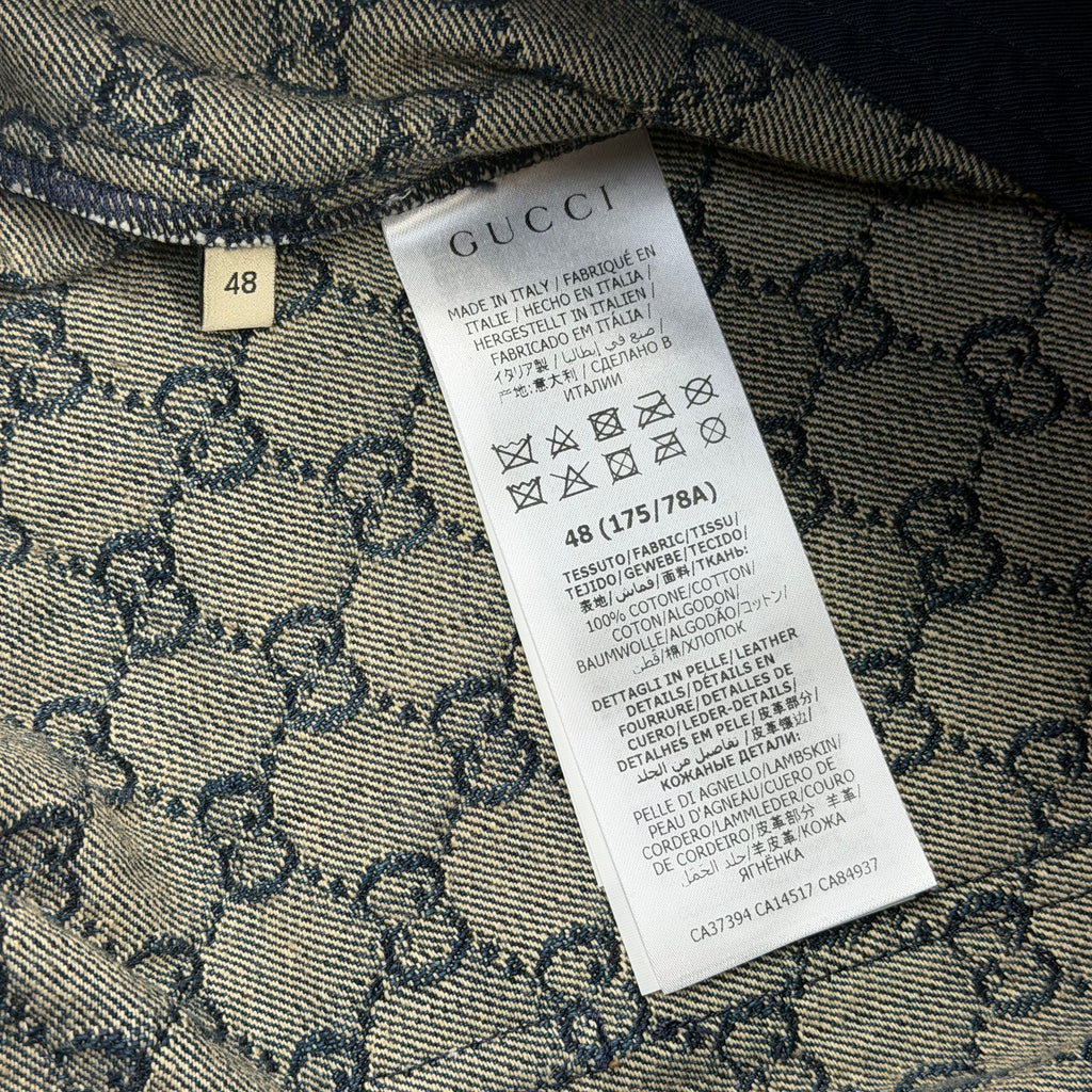 Gucci GG Monogram Denim Shorts W/ Leather Trim 48 (M)