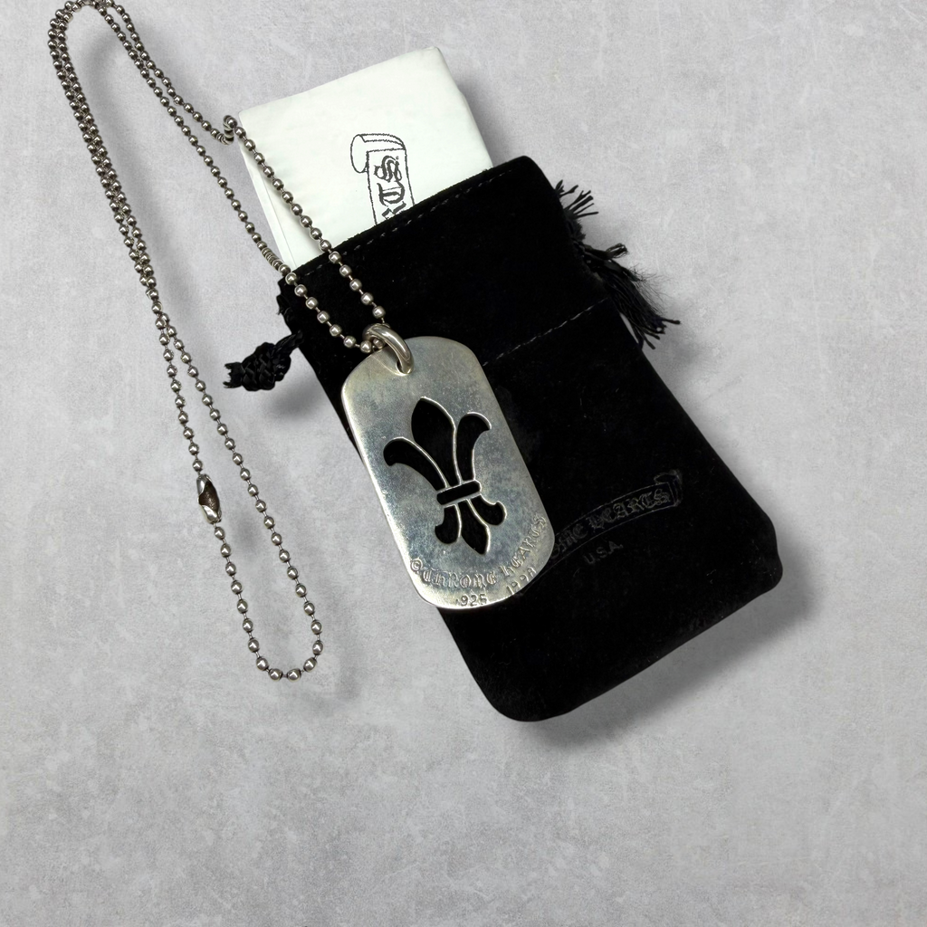 Chrome Hearts Fleur De Lis Dog Tag w/ Ball Chain