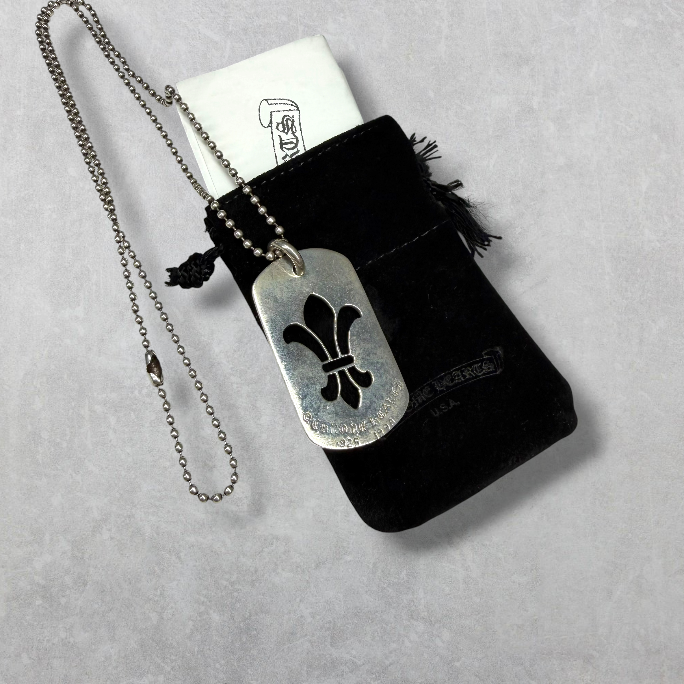 Chrome Hearts Fleur De Lis Dog Tag w/ Ball Chain