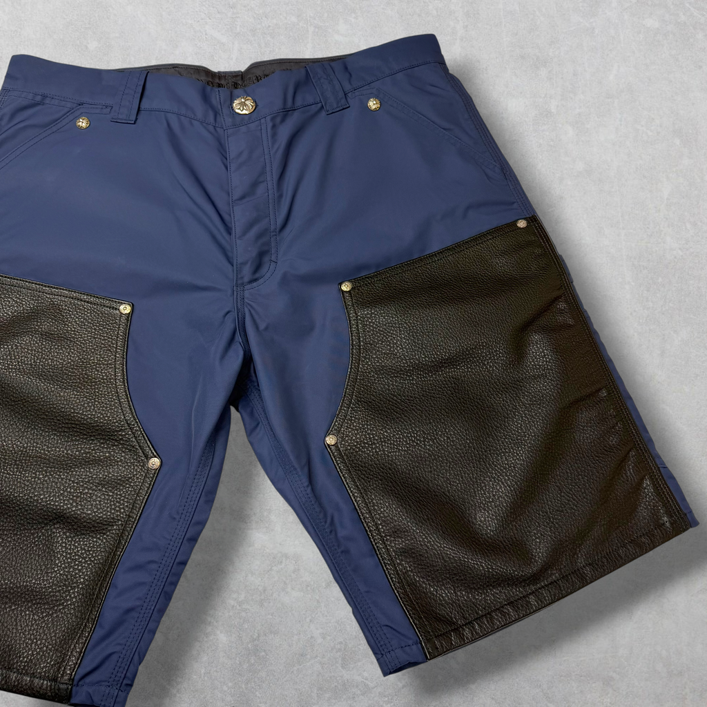 Chrome Hearts Navy Leather Double Knee Carpenter Shorts 36