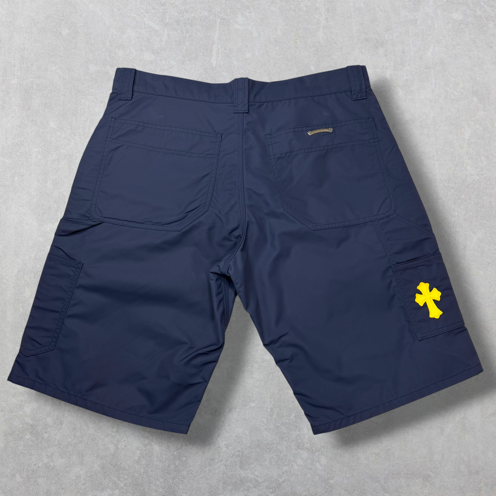 Chrome Hearts Navy Leather Double Knee Carpenter Shorts 36