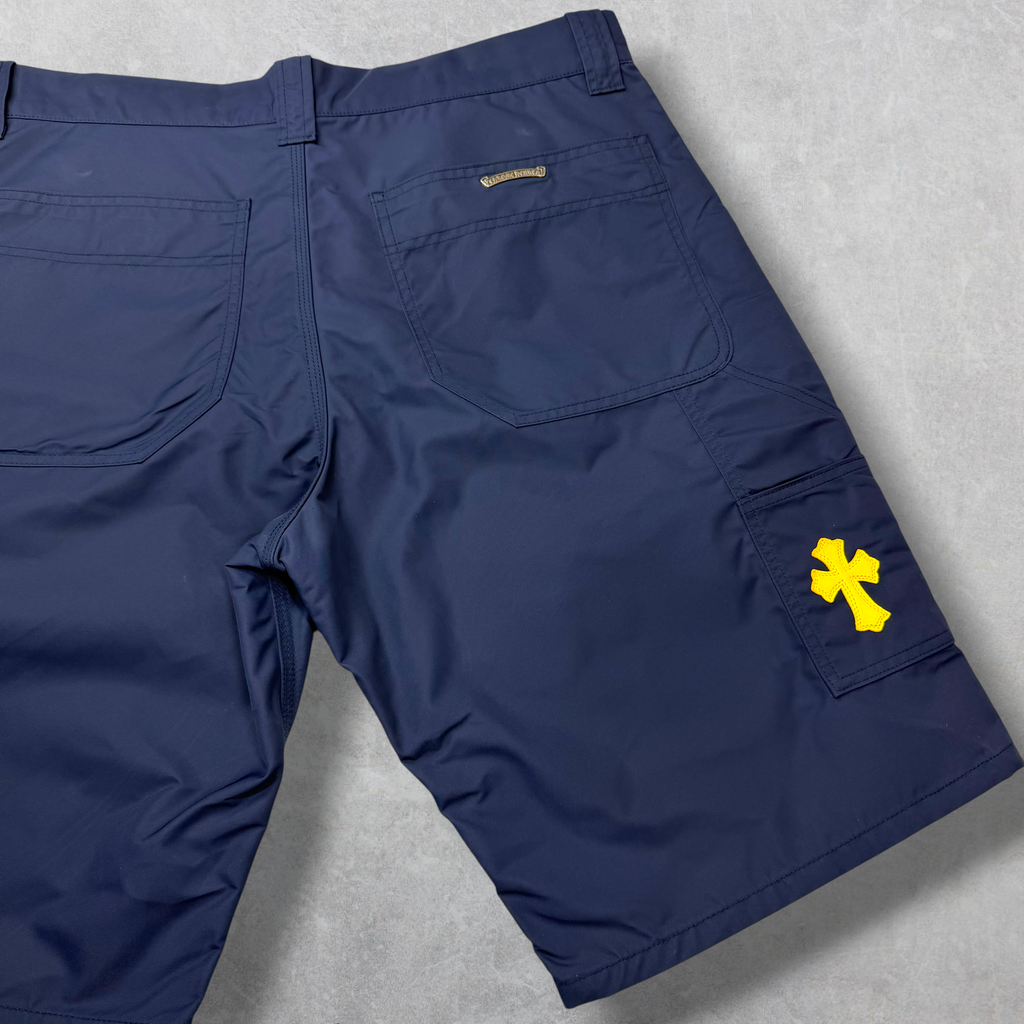 Chrome Hearts Navy Leather Double Knee Carpenter Shorts 36