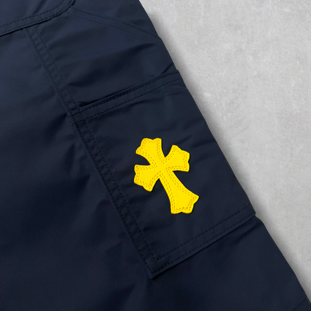 Chrome Hearts Navy Leather Double Knee Carpenter Shorts 36