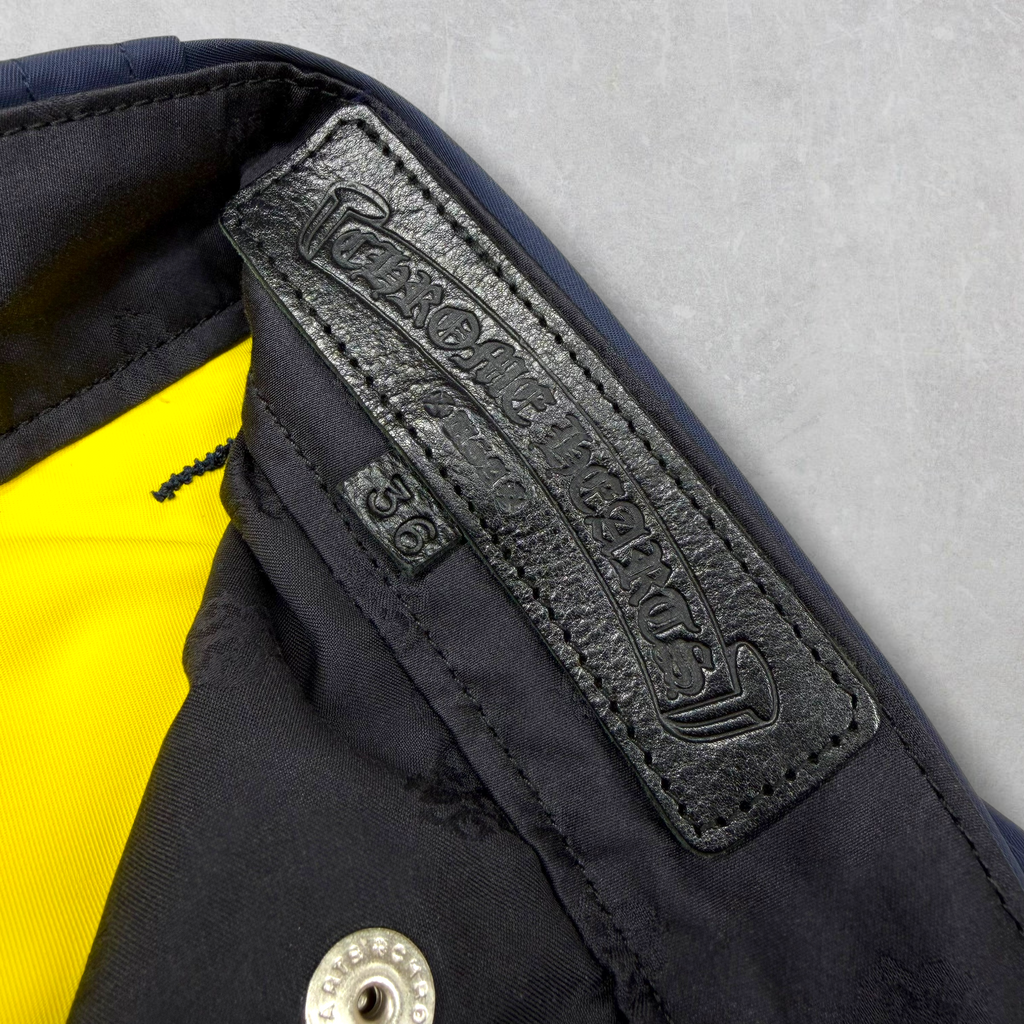 Chrome Hearts Navy Leather Double Knee Carpenter Shorts 36