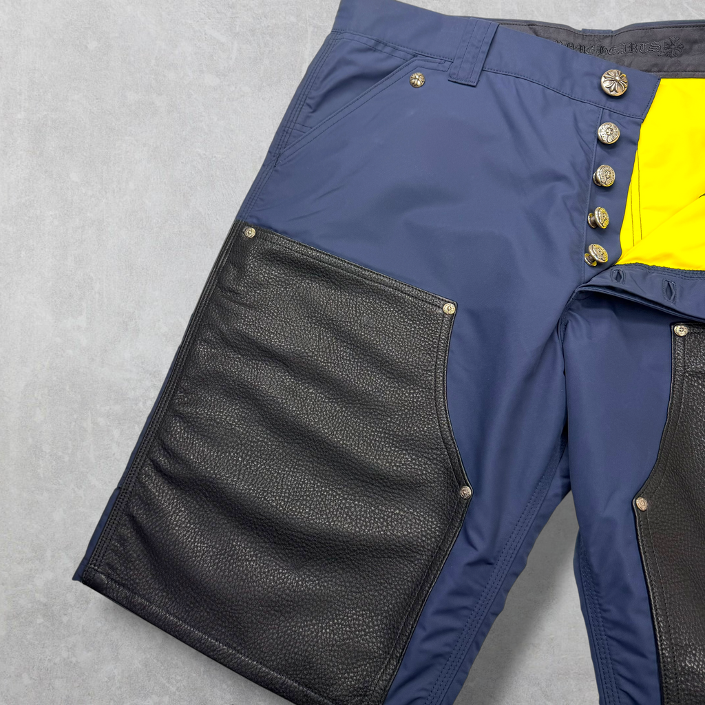 Chrome Hearts Navy Leather Double Knee Carpenter Shorts 36
