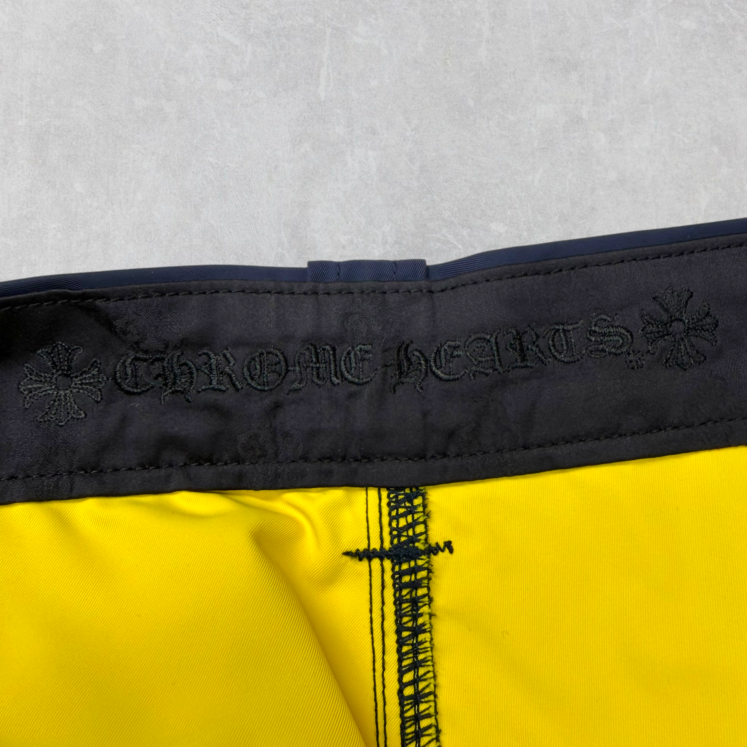 Chrome Hearts Navy Leather Double Knee Carpenter Shorts 36