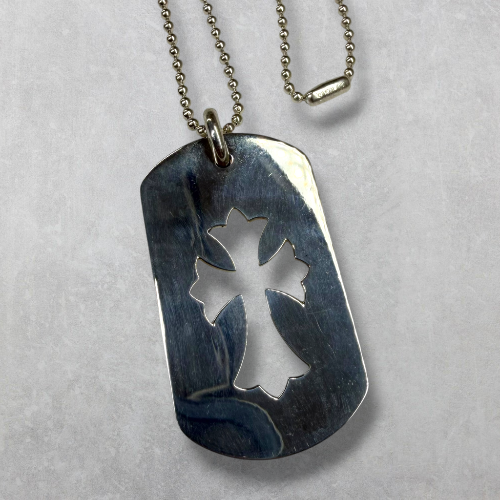 Chrome Hearts Cross Cutout Dog Tag W/ Ball Chain