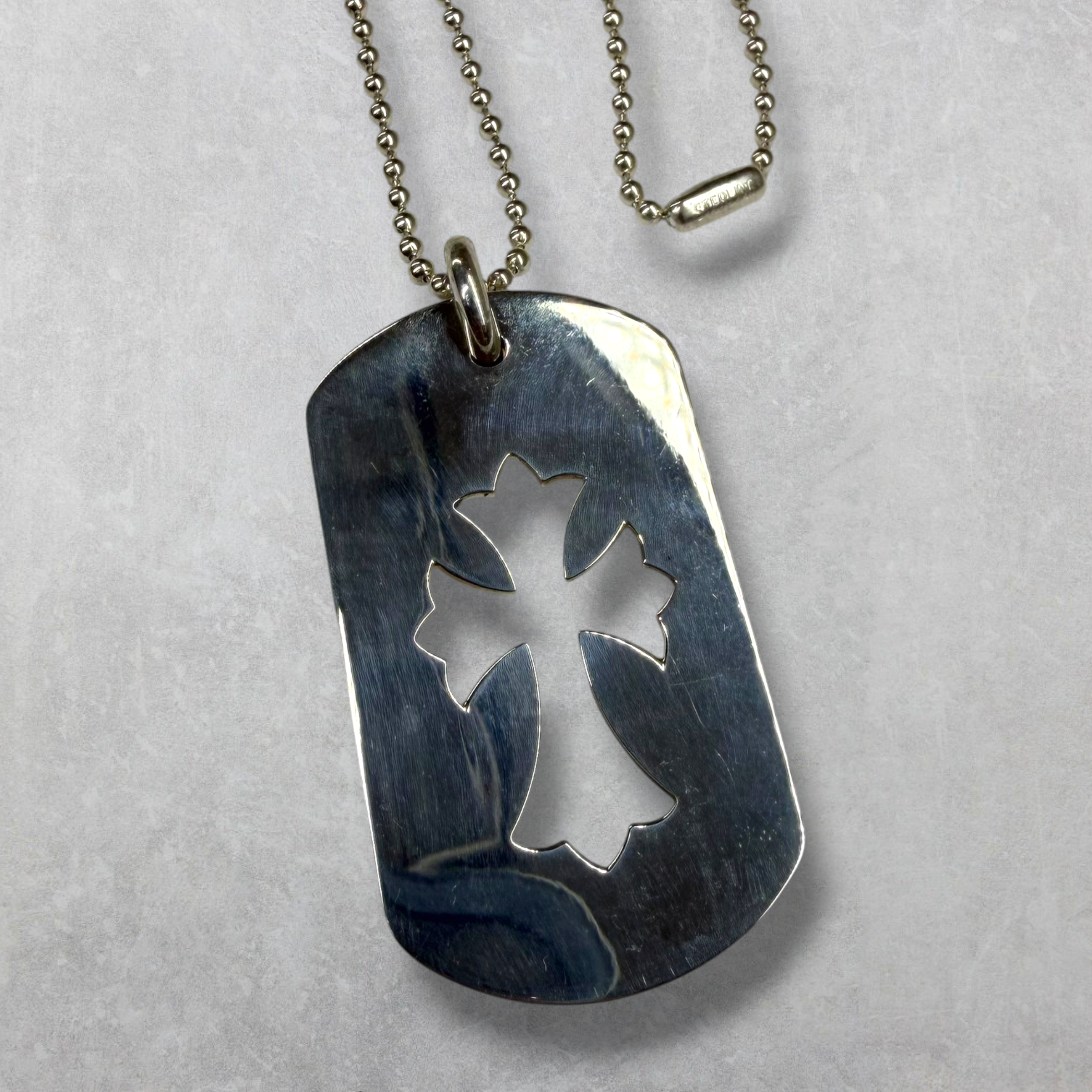Chrome Hearts Cross Cutout Dog Tag W/ Ball Chain