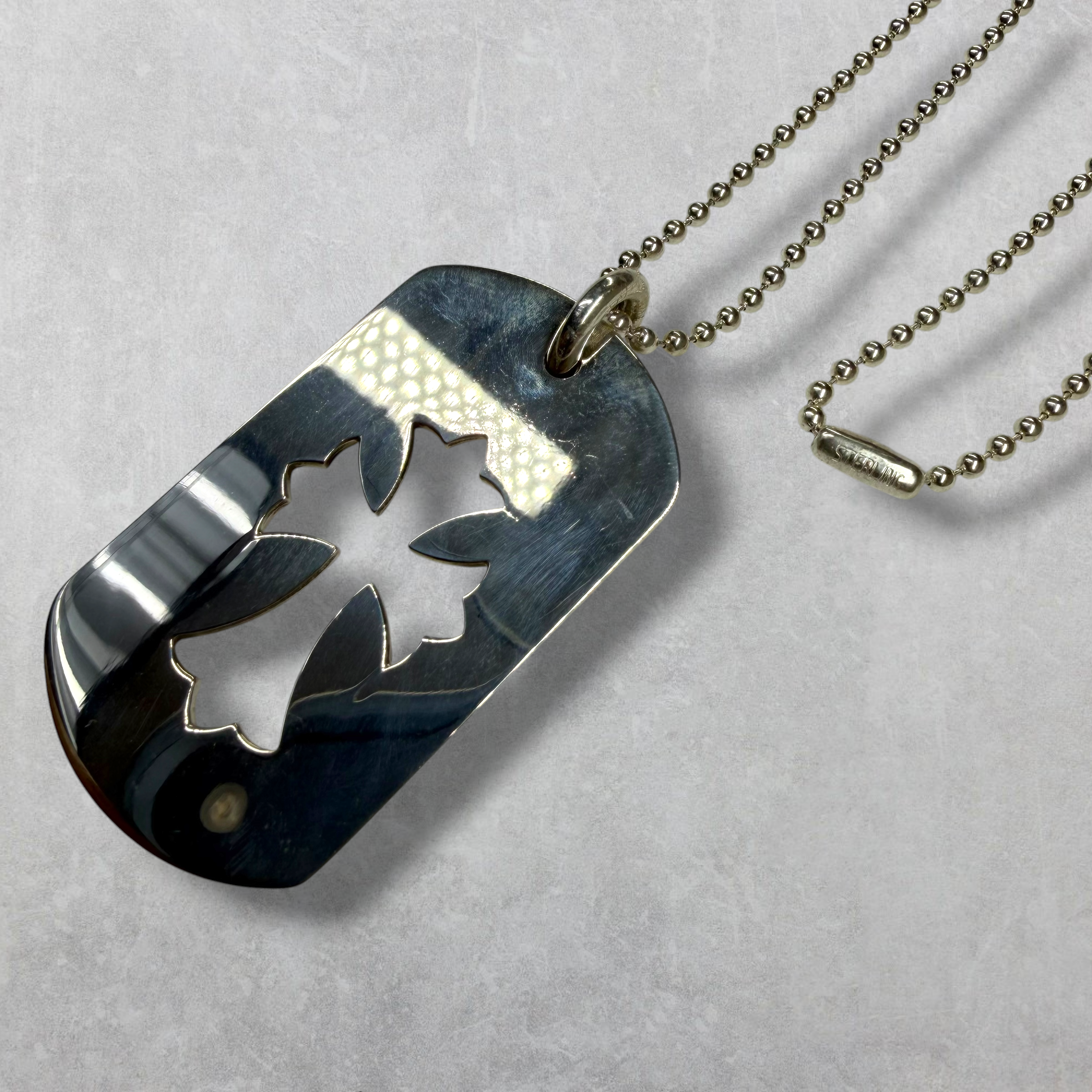 Chrome Hearts Cross Cutout Dog Tag W/ Ball Chain