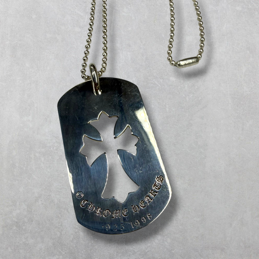 Chrome Hearts Cross Cutout Dog Tag W/ Ball Chain