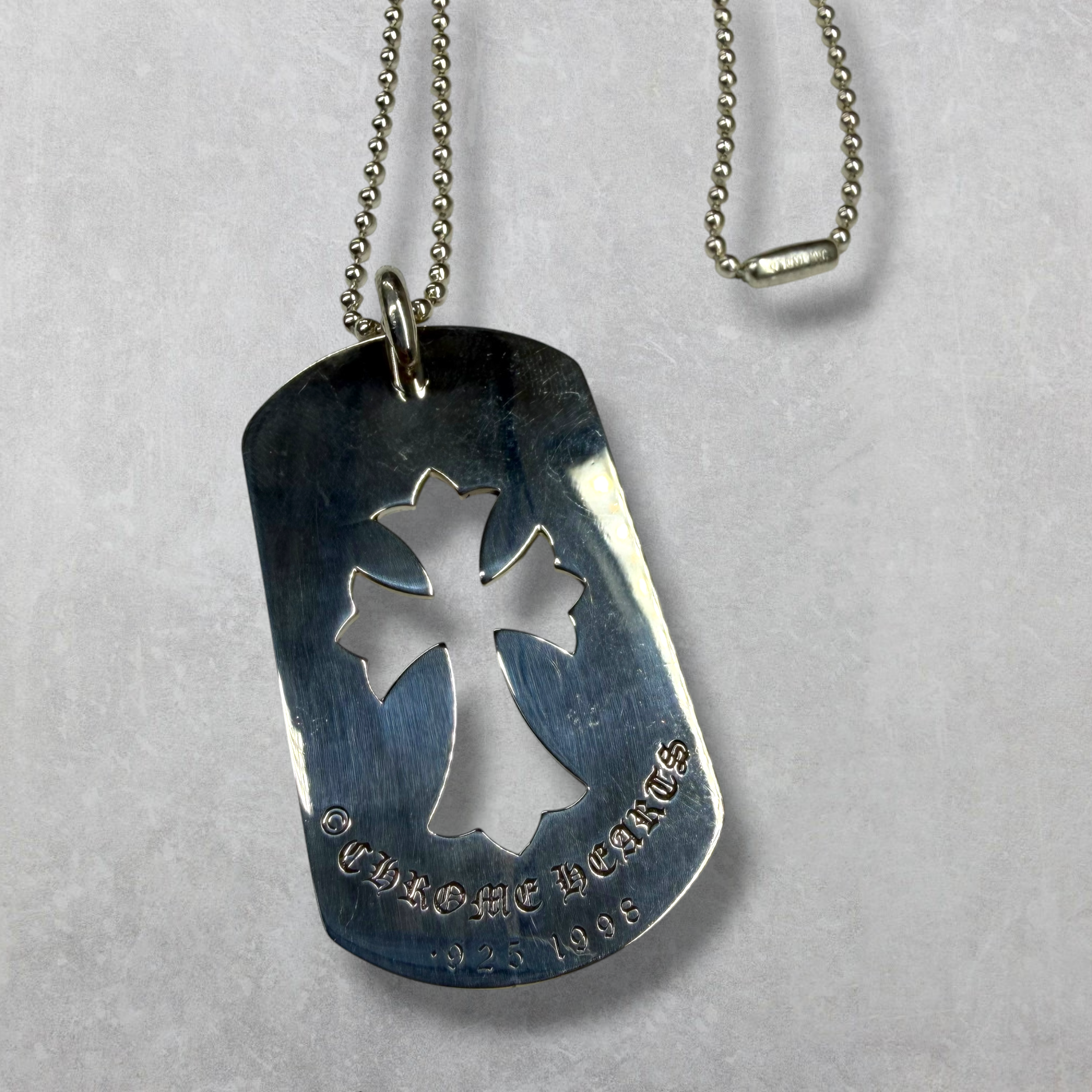 Chrome Hearts Cross Cutout Dog Tag W/ Ball Chain