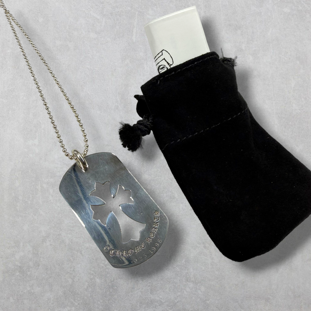 Chrome Hearts Cross Cutout Dog Tag W/ Ball Chain