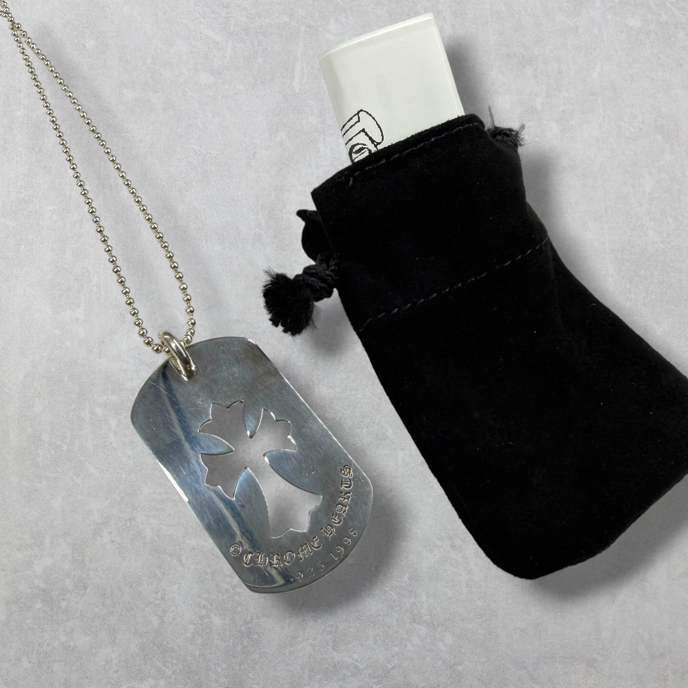 Chrome Hearts Cross Cutout Dog Tag W/ Ball Chain