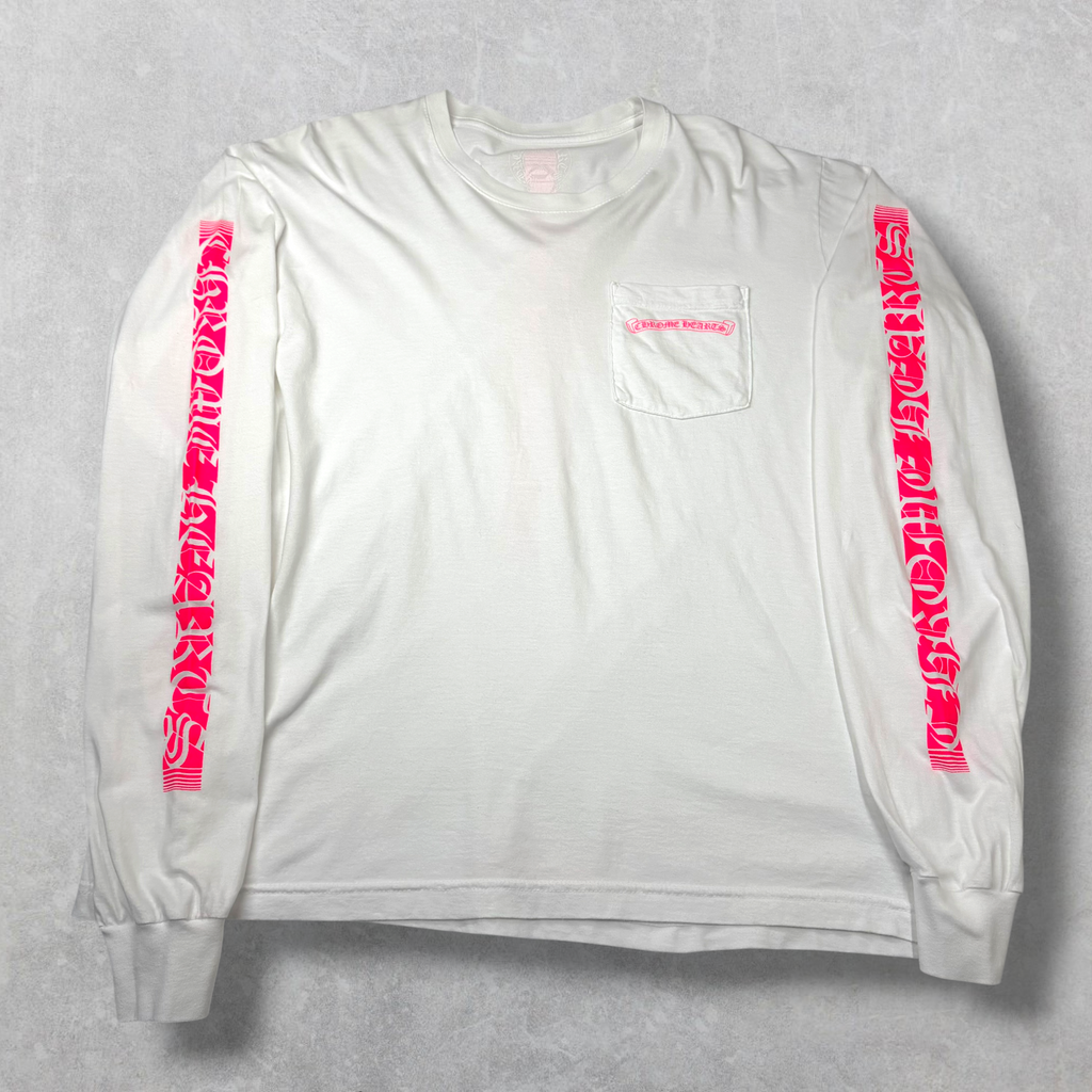 Chrome Hearts Neon Pink Stripe L/S White L