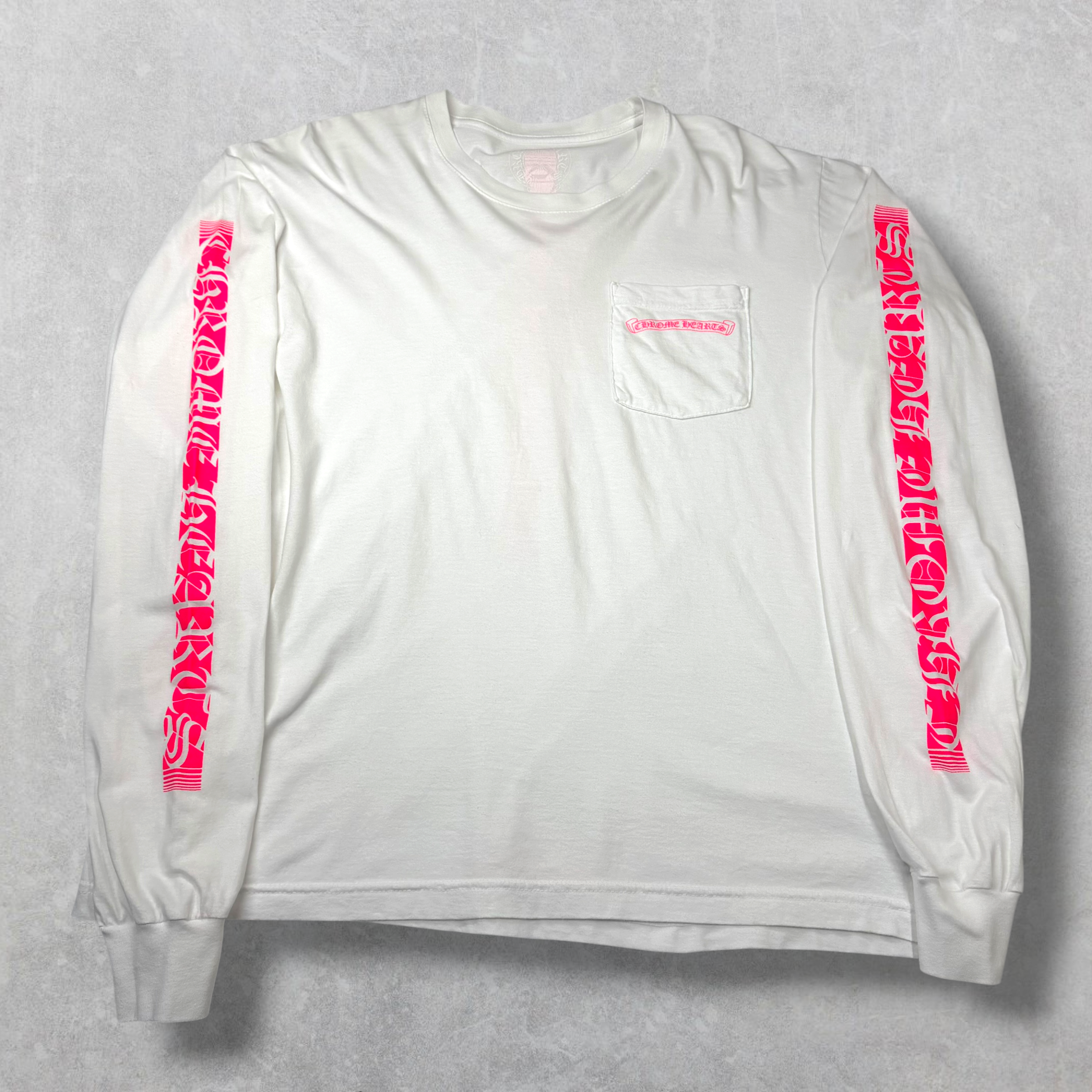 Chrome Hearts Neon Pink Stripe L/S White L