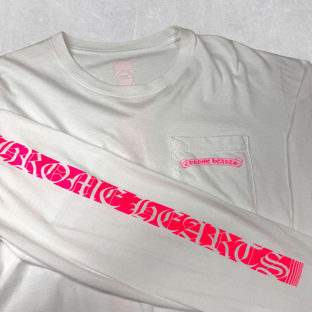 Chrome Hearts Neon Pink Stripe L/S White L