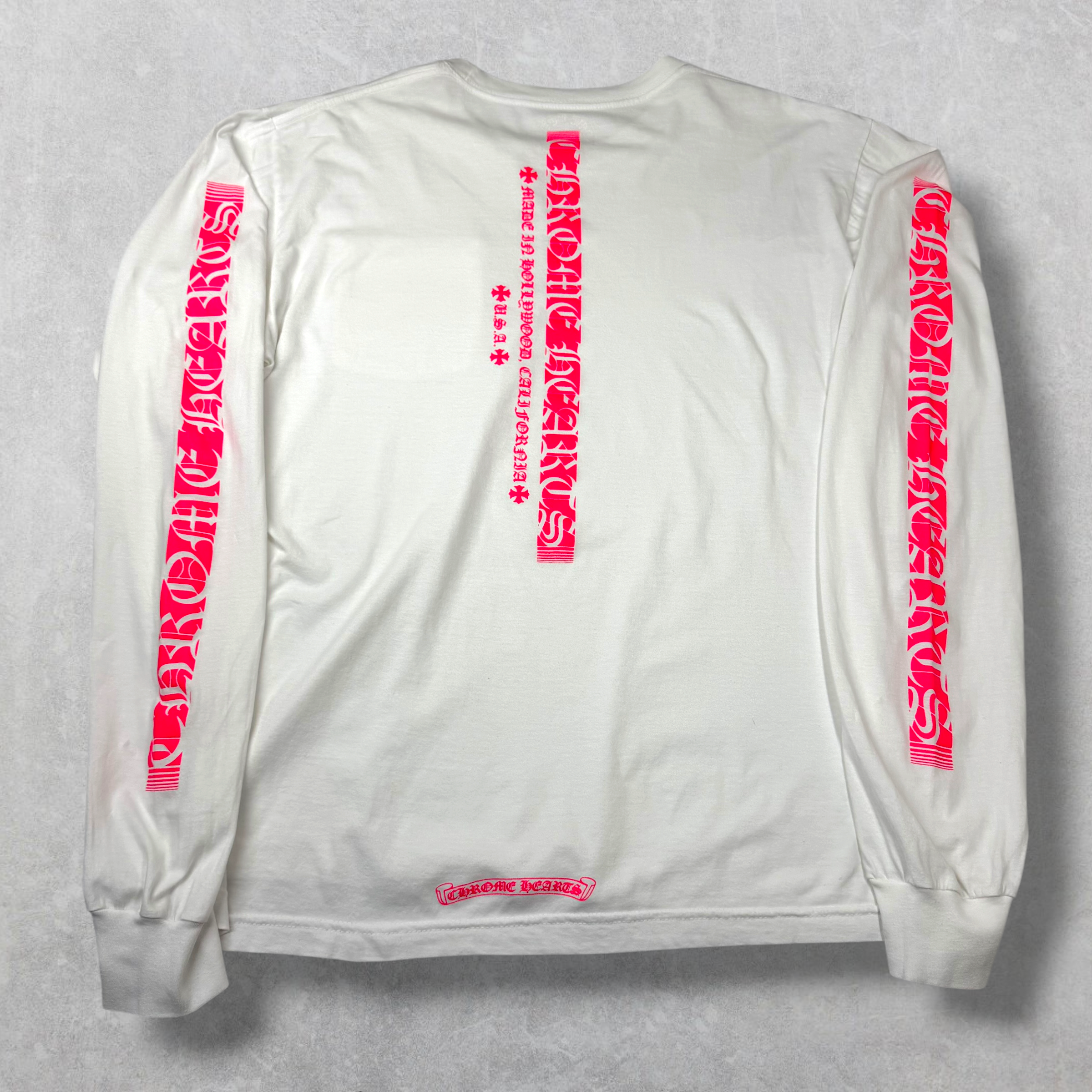 Chrome Hearts Neon Pink Stripe L/S White L