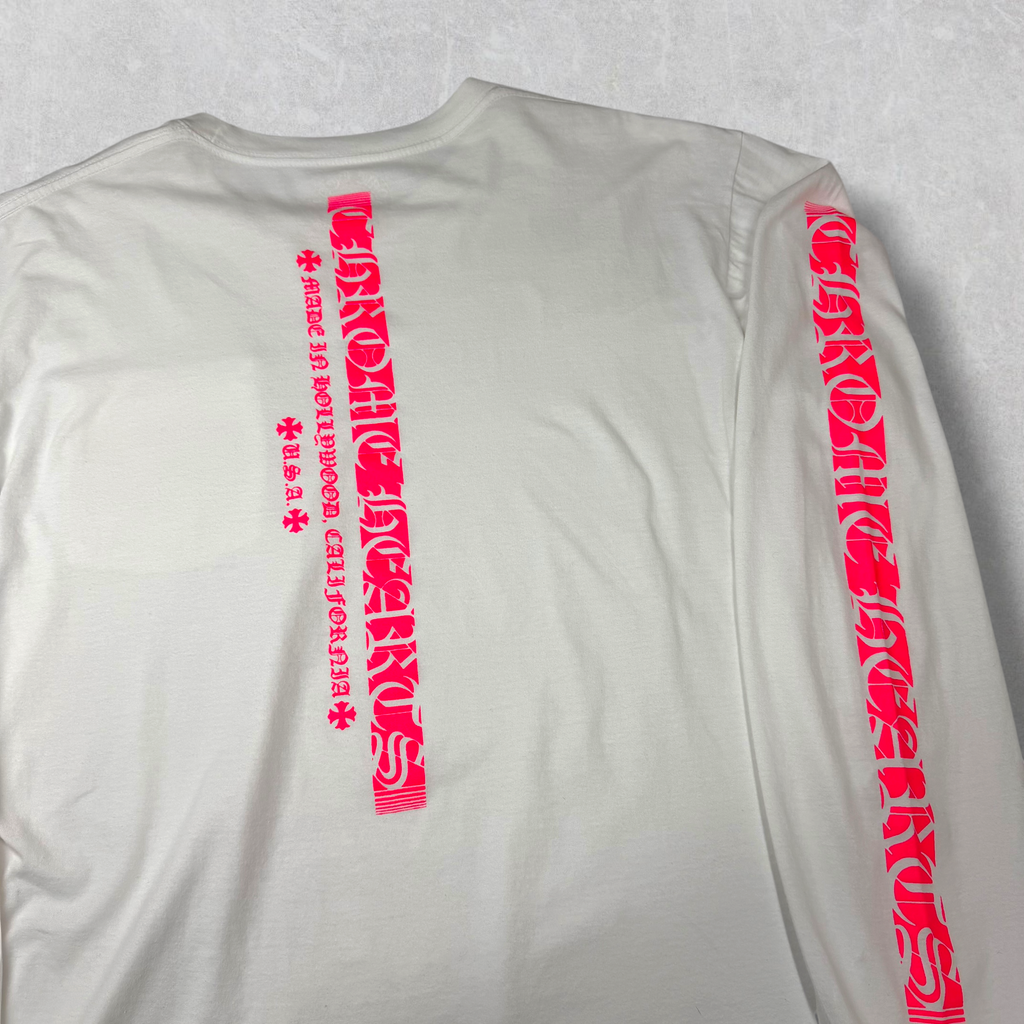 Chrome Hearts Neon Pink Stripe L/S White L