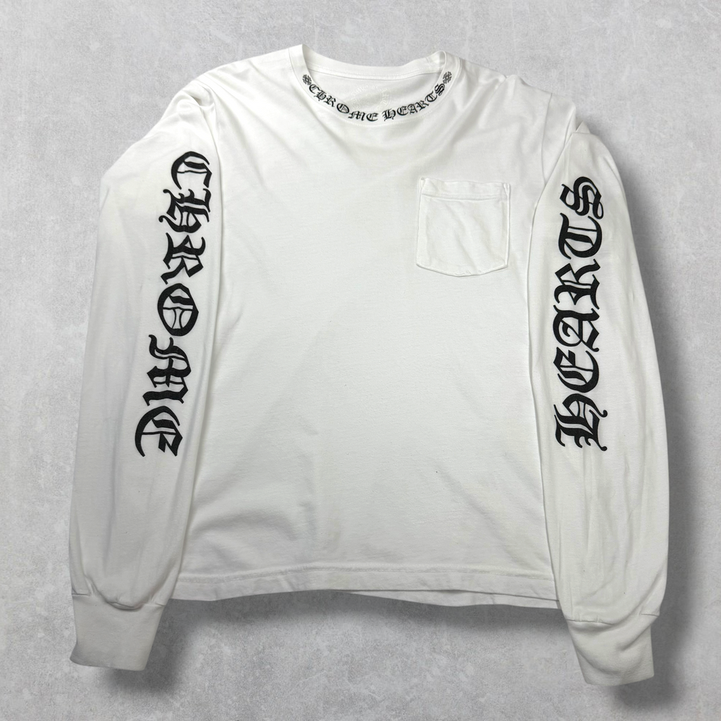 Chrome Hearts Black Neck Logo L/S White M