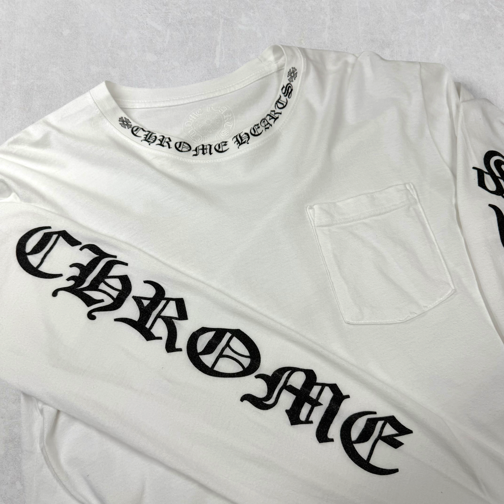 Chrome Hearts Black Neck Logo L/S White M
