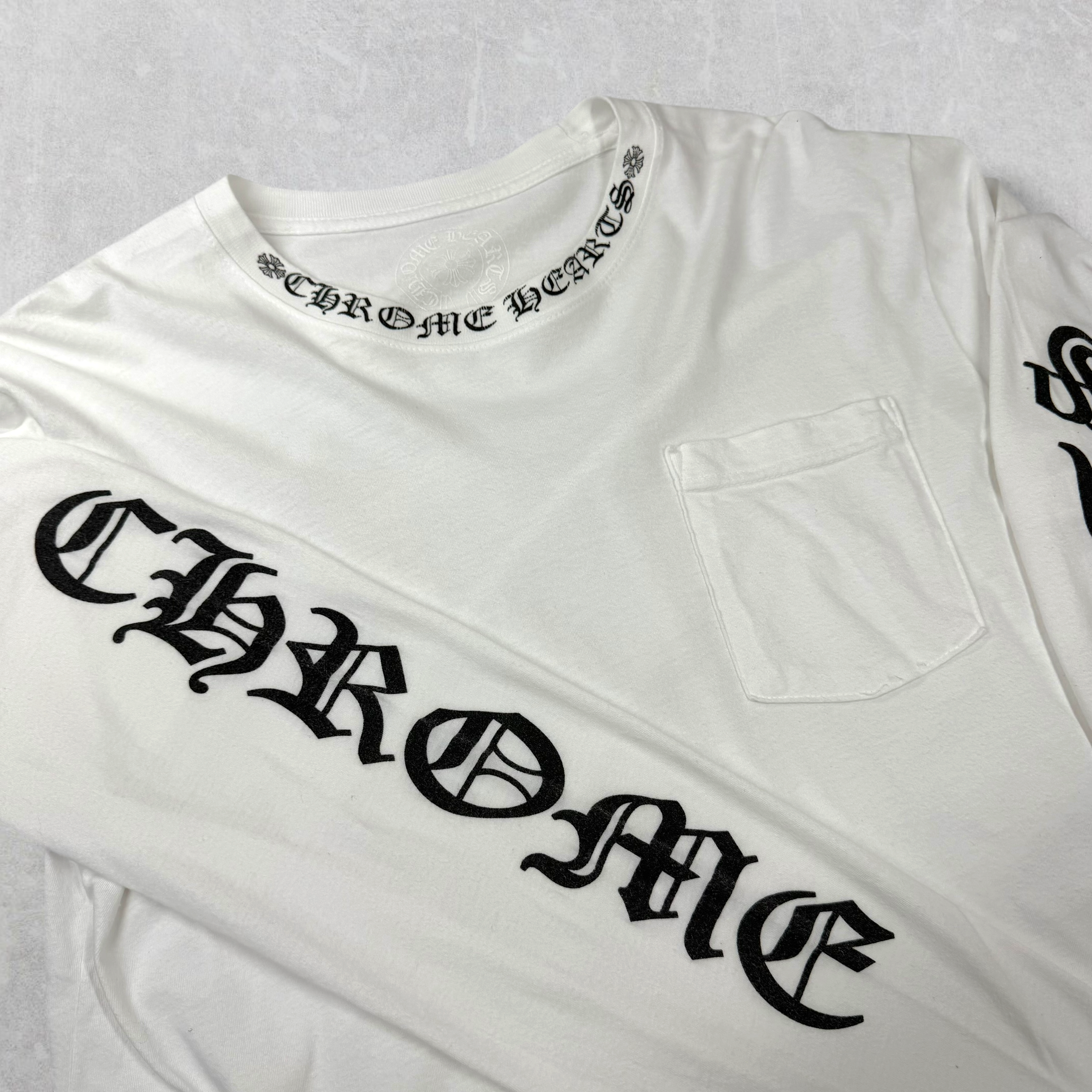 Chrome Hearts Black Neck Logo L/S White M