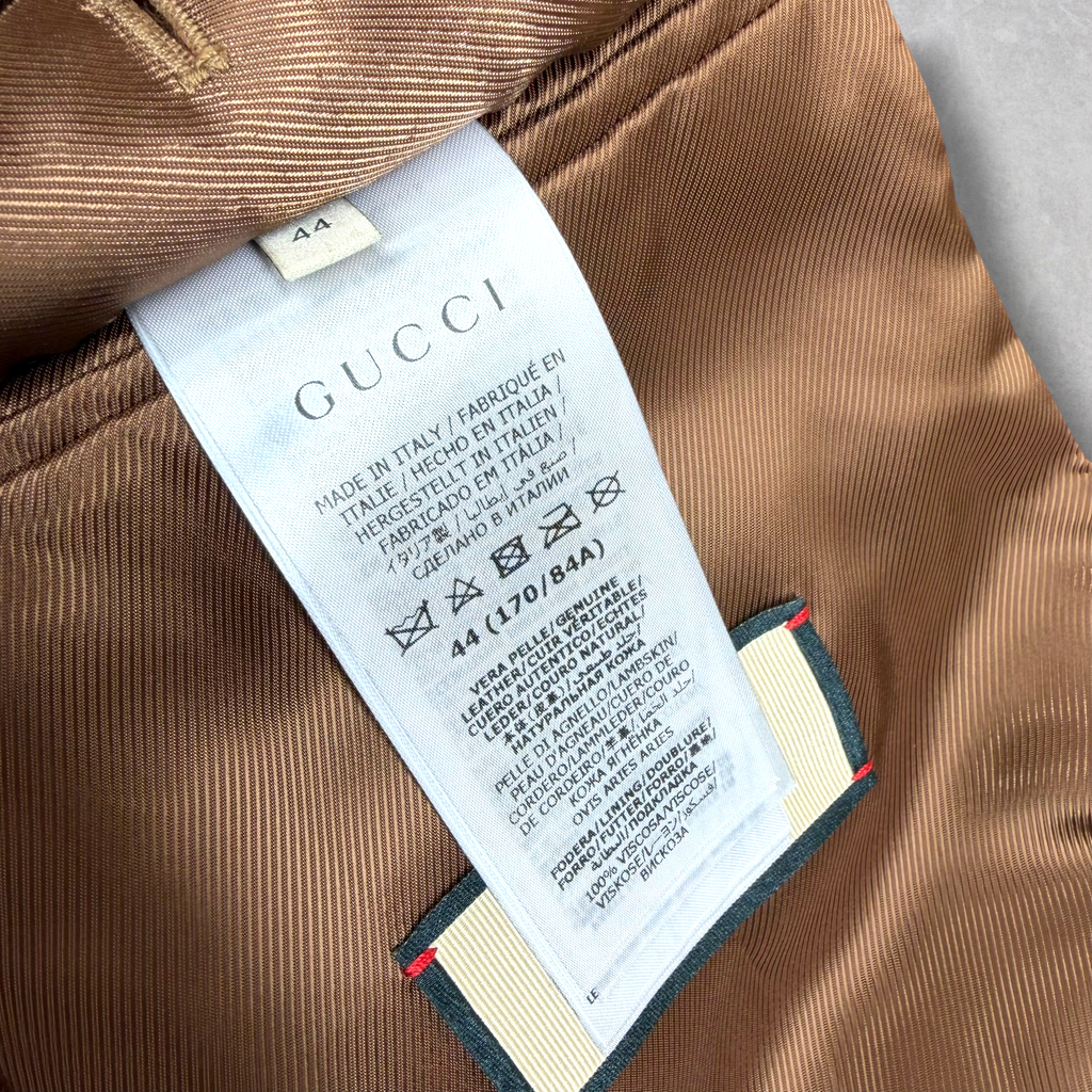 Gucci Web Accent Leather Bomber Jacket Brown 44 (S)