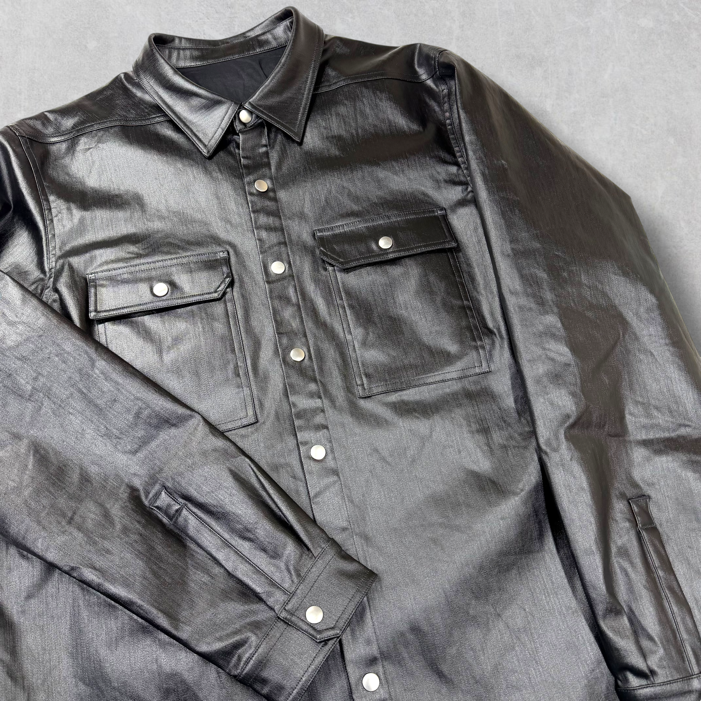 RIck Owens Black Coated Denim Outershirt 44 (L)