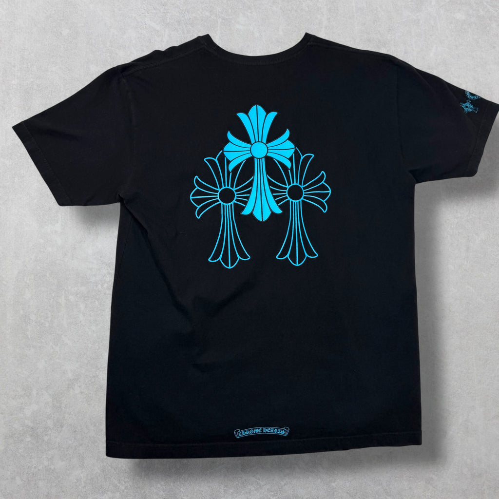 Chrome Hearts Blue Triple Cross Logo Black Tee XL