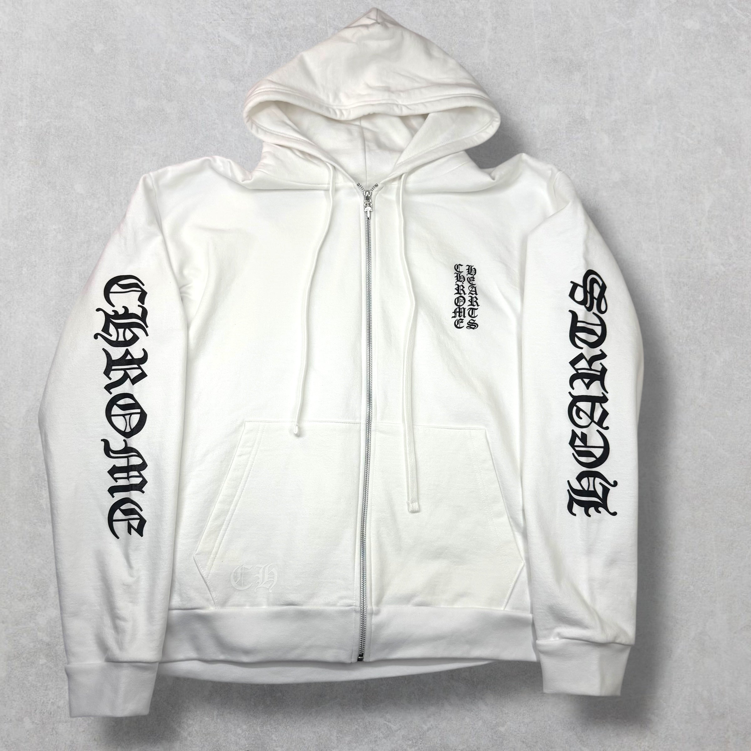 Chrome Hearts Vertical Zip Up White Hoodie XL