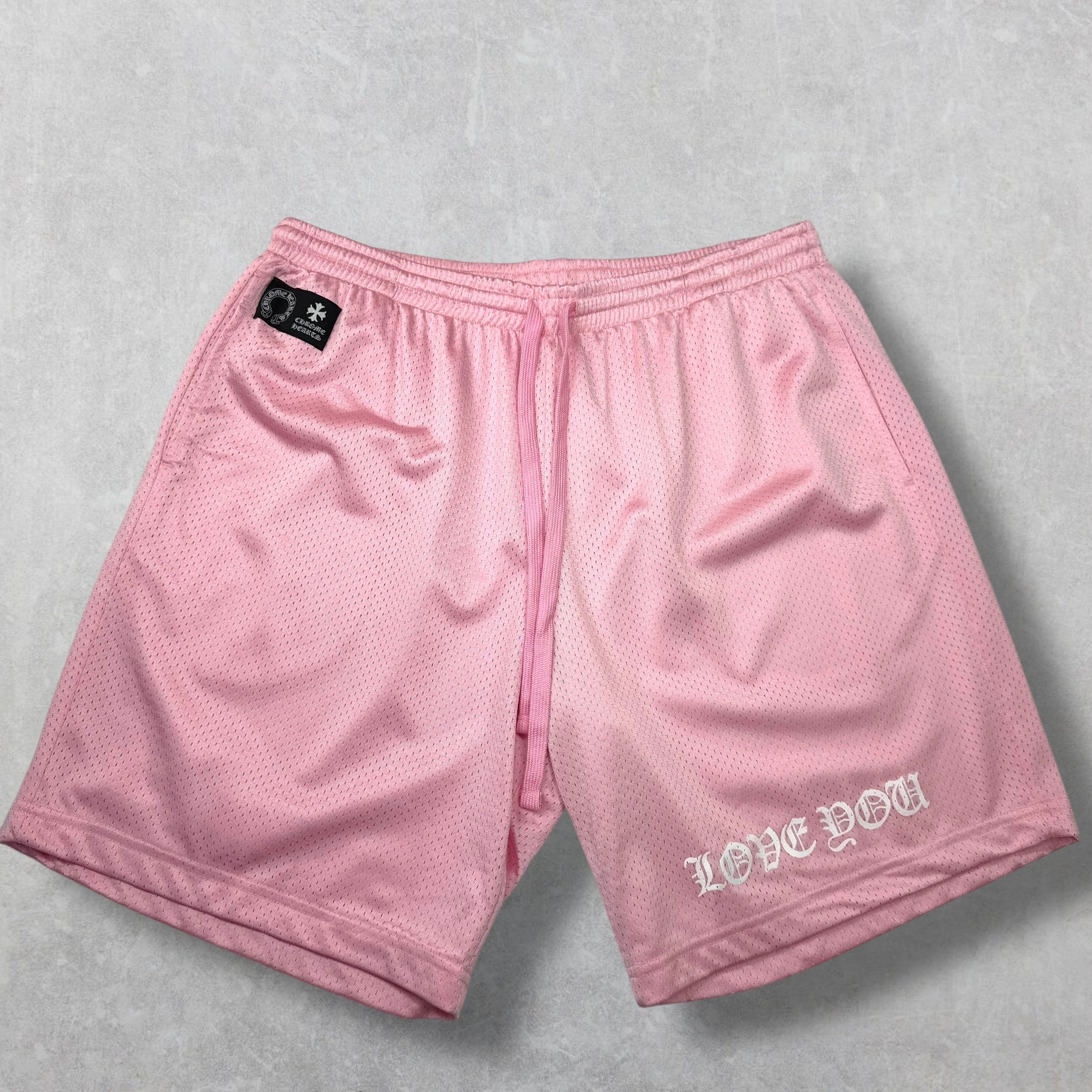 Chrome Hearts 'Love You' Pink Mesh Shorts XXL