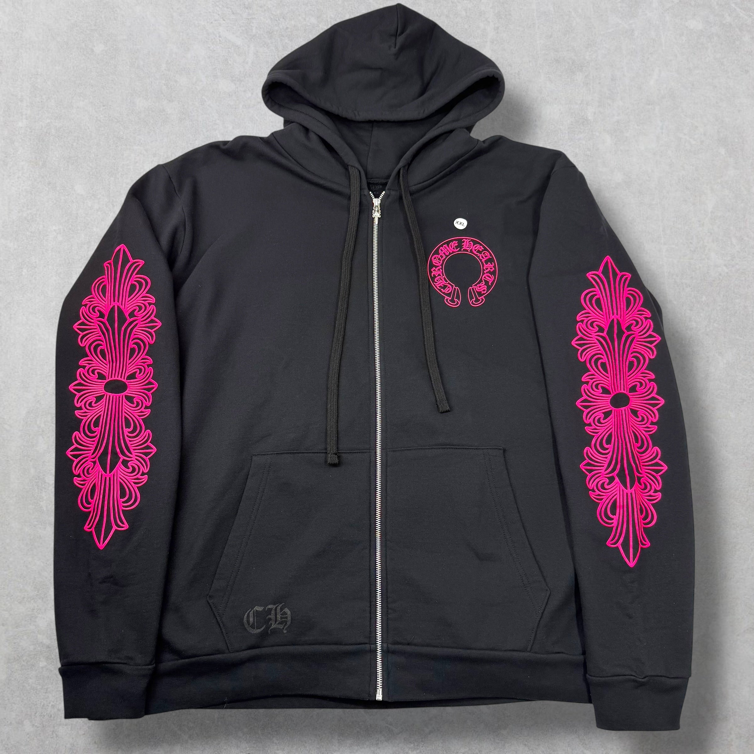 Chrome Hearts 'Pink Horseshoe' Floral Zip Up Hoodie XXL