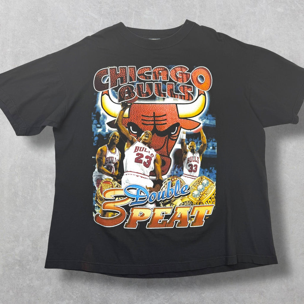 Vintage 90s MJ Bulls The Dynasty Double 3Peat Rap Style Tee XL