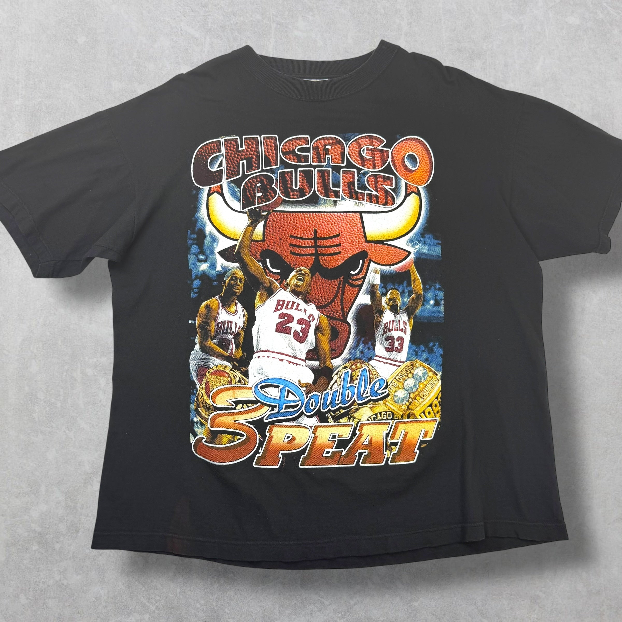 Vintage 90s MJ Bulls The Dynasty Double 3Peat Rap Style Tee XL