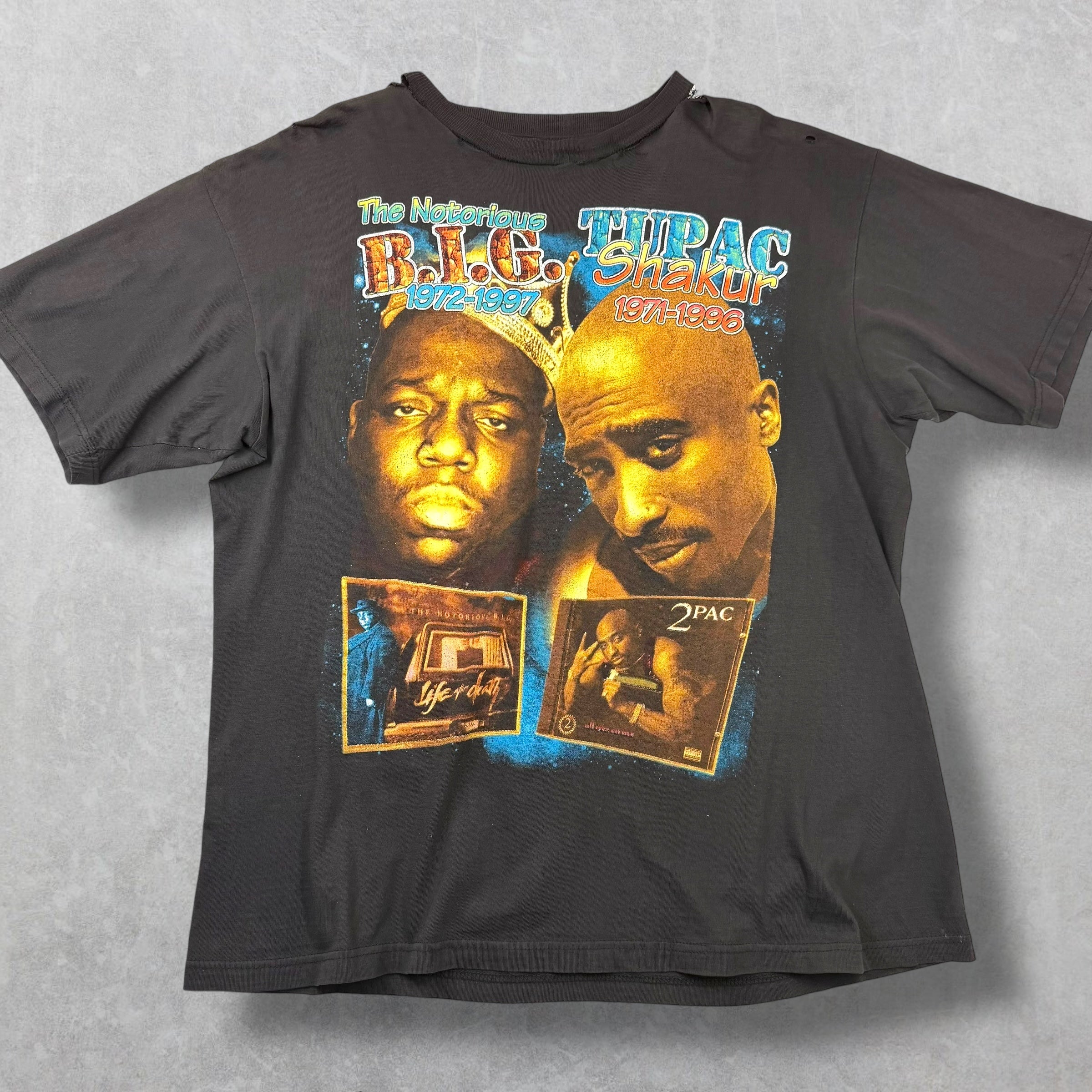 Vintage 90s Biggie Smalls Tupac Album Cover Rap Tee XL