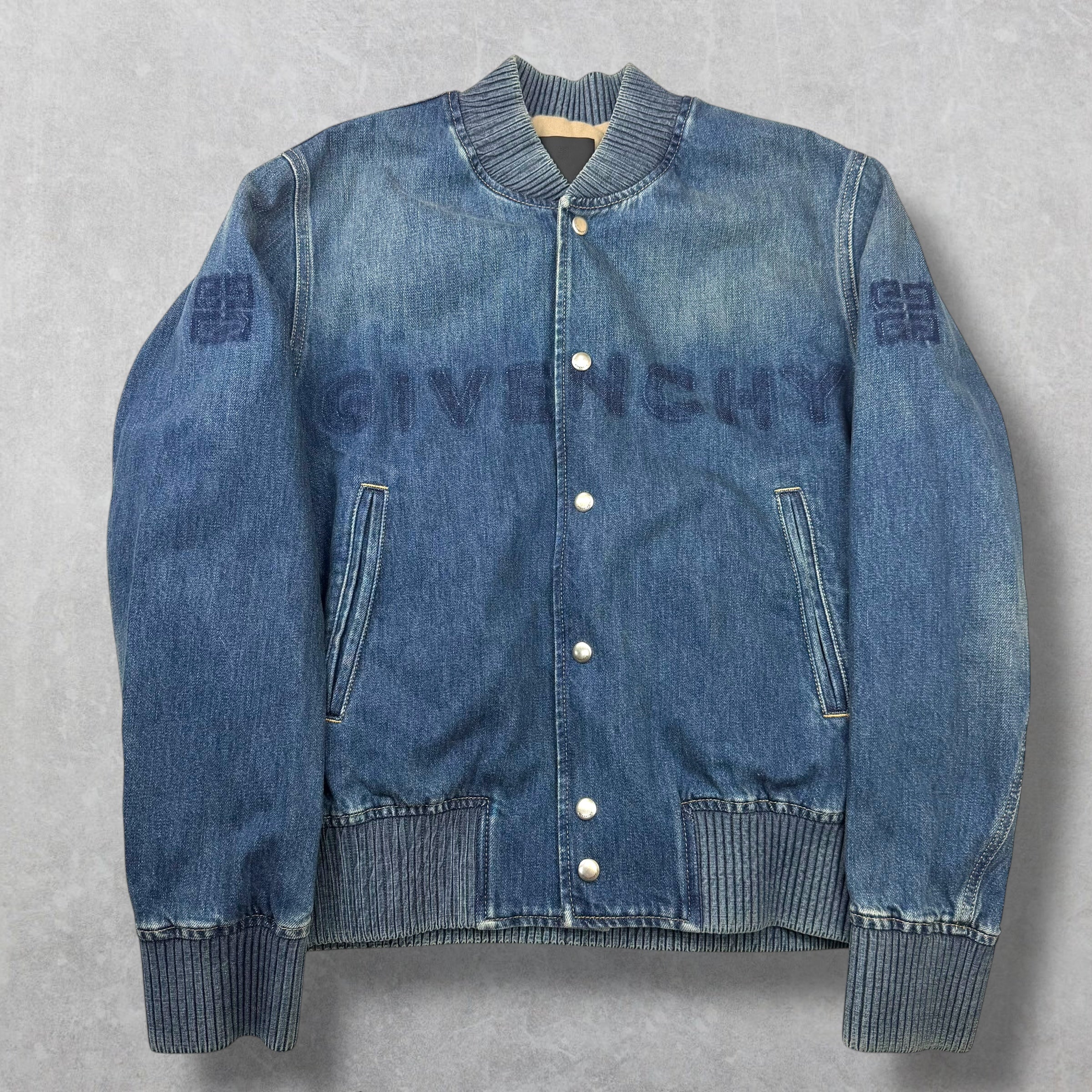 Givenchy Logo Denim Bomber Jacket L