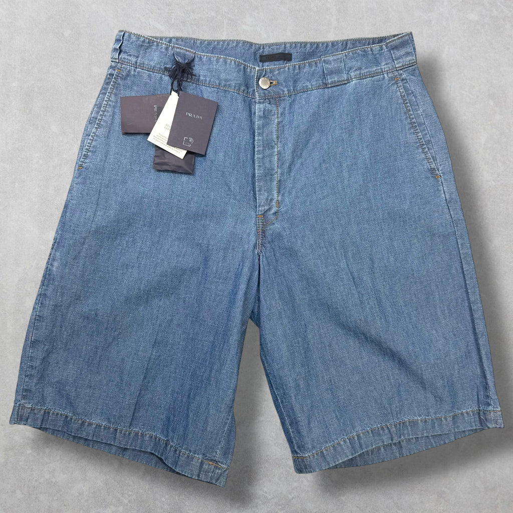 Prada Triangle Logo Plate Denim Bermuda Shorts 52 (36)